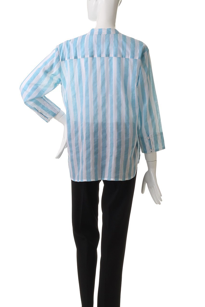 【エスゼット ブロックプリント/SZ Blockprints】のGURU TOP THICK STRIPE ノーカラーシャツ 人気、トレンドファッション・服の通販 founy(ファニー) 　ファッション　Fashion　レディースファッション　Fashion for Women　トップス・カットソー　Cut & Sew Tops　シャツ・ブラウス・オフィスカジュアル　Elegant Blouses & Button-Ups　ストライプ　Stripe, Striped Pattern　スリーブ　Sleeve, Long Sleeve / Short Sleeve　センター　Center, Center Line　デニム　Denim, Jeans Material　フレア　Flare, Flared　ボトム　Bottoms, Lower Wear　ロング　Long, Long-Length　ワイド　Wide, Wide Fit　定番　Standard, Basic Item　春　Spring　other-4|ID: prp329100004504571 ipo3291000000032909415