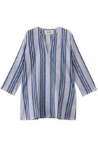 【エスゼット ブロックプリント/SZ Blockprints】のPRIMAVERA TUNIE SEASIDE STRIPE スキッパーチュニックブラウス インディゴ|ID:prp329100004504575