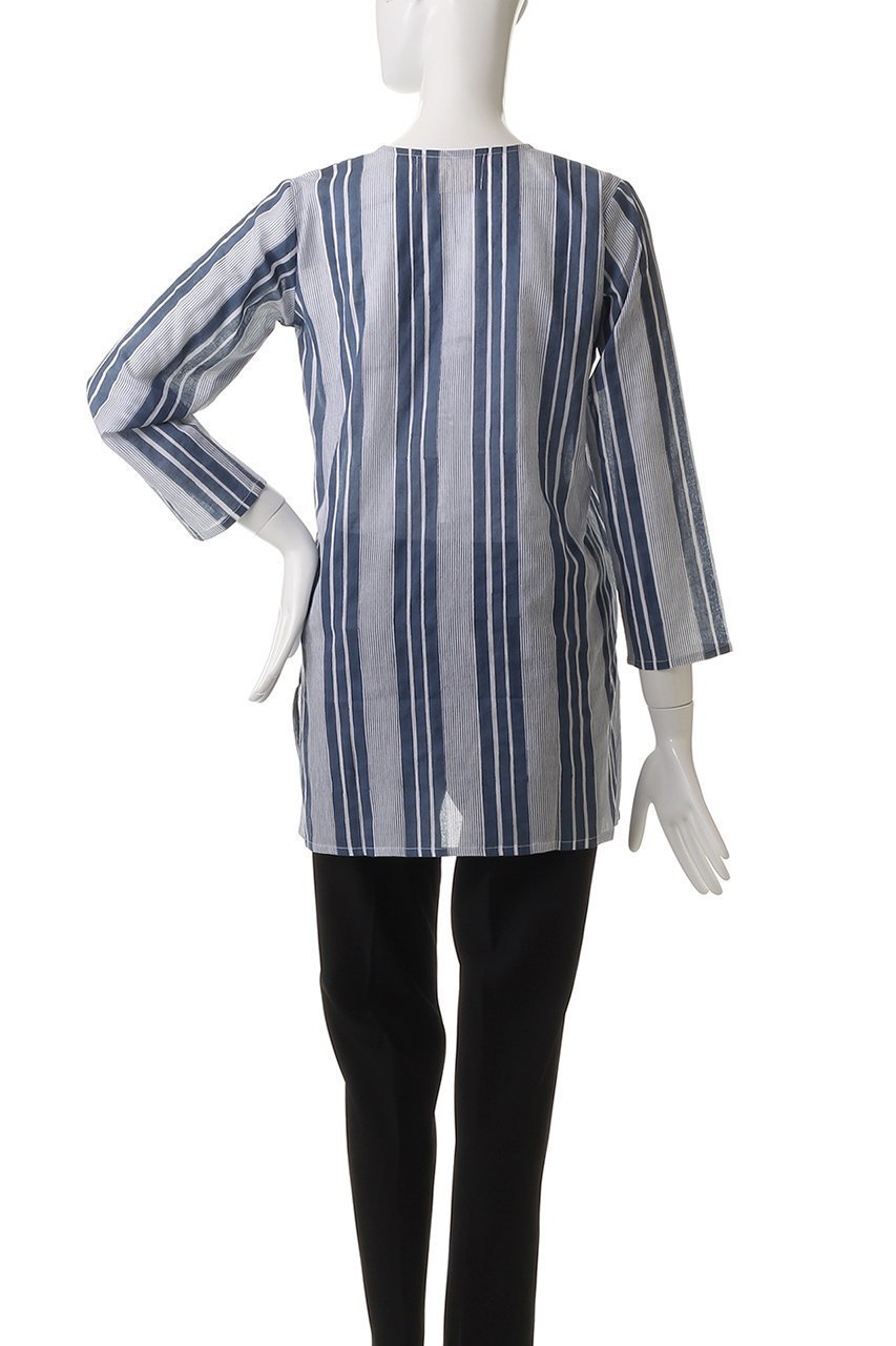 【エスゼット ブロックプリント/SZ Blockprints】のPRIMAVERA TUNIE SEASIDE STRIPE スキッパーチュニックブラウス 人気、トレンドファッション・服の通販 founy(ファニー) 　ファッション　Fashion　レディースファッション　Fashion for Women　トップス・カットソー　Cut & Sew Tops　シャツ・ブラウス・オフィスカジュアル　Elegant Blouses & Button-Ups　スタイリッシュ　Stylish, Fashionable　ストライプ　Stripe, Striped Pattern　スリット　Slit, Slit Detail　スリーブ　Sleeve, Long Sleeve / Short Sleeve　リゾート　Resort, Vacation Style　ロング　Long, Long-Length　other-4|ID: prp329100004504575 ipo3291000000032909509