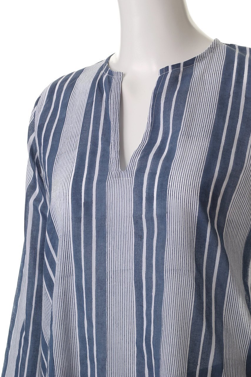 【エスゼット ブロックプリント/SZ Blockprints】のPRIMAVERA TUNIE SEASIDE STRIPE スキッパーチュニックブラウス 人気、トレンドファッション・服の通販 founy(ファニー) 　ファッション　Fashion　レディースファッション　Fashion for Women　トップス・カットソー　Cut & Sew Tops　シャツ・ブラウス・オフィスカジュアル　Elegant Blouses & Button-Ups　スタイリッシュ　Stylish, Fashionable　ストライプ　Stripe, Striped Pattern　スリット　Slit, Slit Detail　スリーブ　Sleeve, Long Sleeve / Short Sleeve　リゾート　Resort, Vacation Style　ロング　Long, Long-Length　other-5|ID: prp329100004504575 ipo3291000000032909514