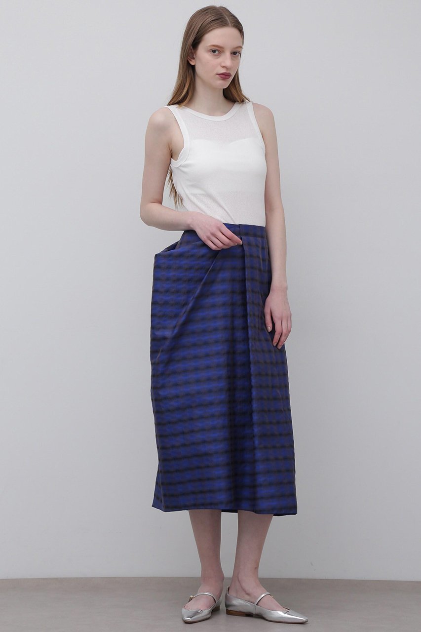 【アドーア/ADORE】のスパークルチェックジャガードスカート インテリア・キッズ・メンズ・レディースファッション・服の通販 founy(ファニー) 　ファッション　Fashion　レディースファッション　Fashion for Women　スカート　Skirts　ロングスカート　Long Skirts / Maxi & Midi Skirts　アシンメトリー　Asymmetrical Style　エレガント 上品　Elegant　ジャカード／ジャガード　Jacquard, Woven Pattern　スタンダード　Standard, Basic　チェック　Check, Plaid, Tartan　ドレープ　Drape, Draping Fabric　フロント　Front, Front Design　ロング　Long, Long-Length　ブルー|ID: prp329100004504594 ipo3291000000035398901