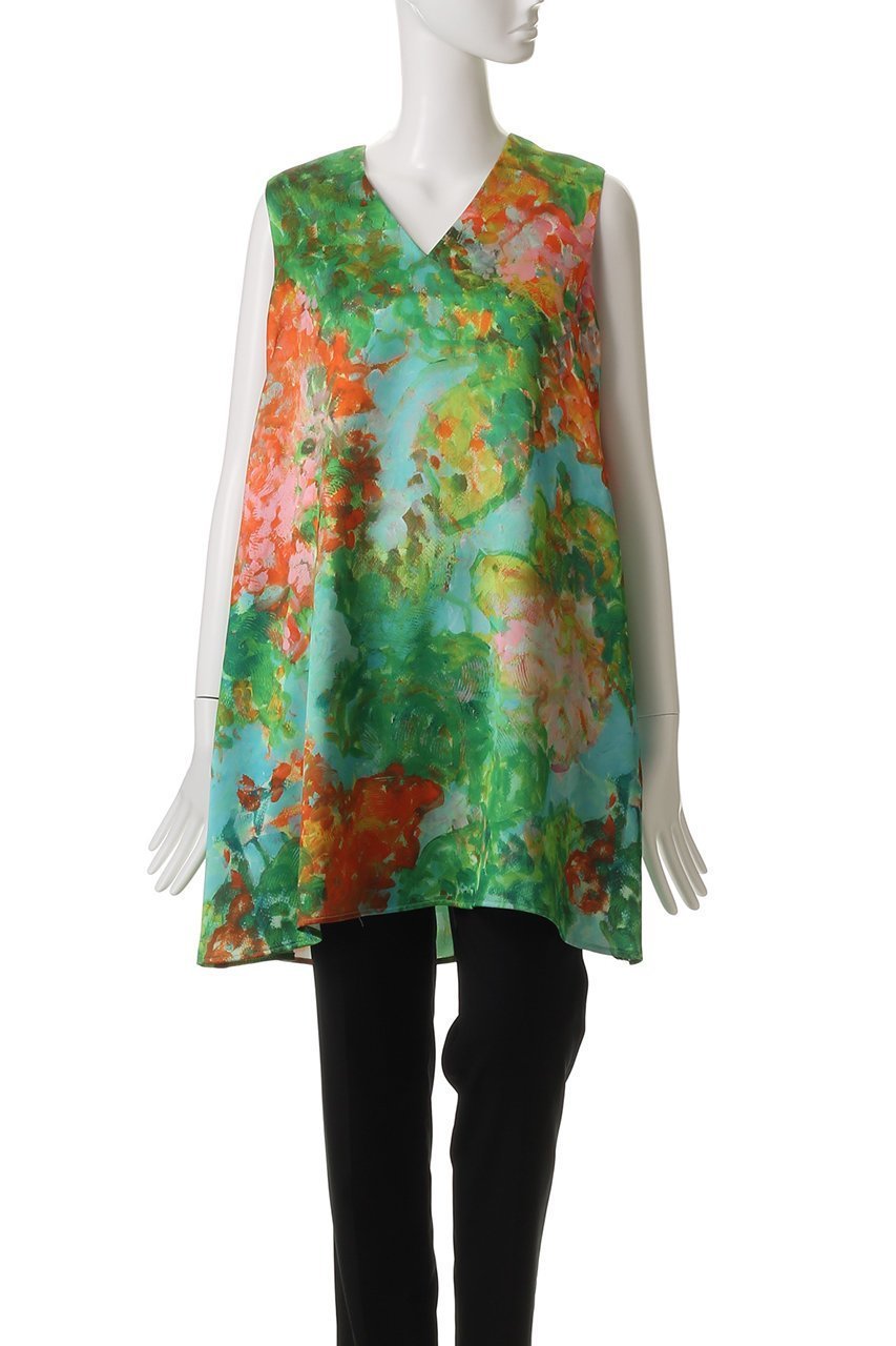【エムフィル/M Fil】のAqua Flora プリント Vネック ロングブラウス 人気、トレンドファッション・服の通販 founy(ファニー) 　ファッション　Fashion　レディースファッション　Fashion for Women　トップス・カットソー　Cut & Sew Tops　キャミソール&ノースリーブ　Camisoles & Sleeveless Tops　シャツ・ブラウス・オフィスカジュアル　Elegant Blouses & Button-Ups　Vネックトップス　V-Neck Tops / V-Cut Neckline Shirts　スタイリッシュ　Stylish, Fashionable　ドレープ　Drape, Draping Fabric　ノースリーブ　Sleeveless, No-Sleeve　バランス　Balance, Style Balance　フレア　Flare, Flared　プリント　Print, Printed Pattern　ロング　Long, Long-Length　other-2|ID: prp329100004506012 ipo3291000000032908579