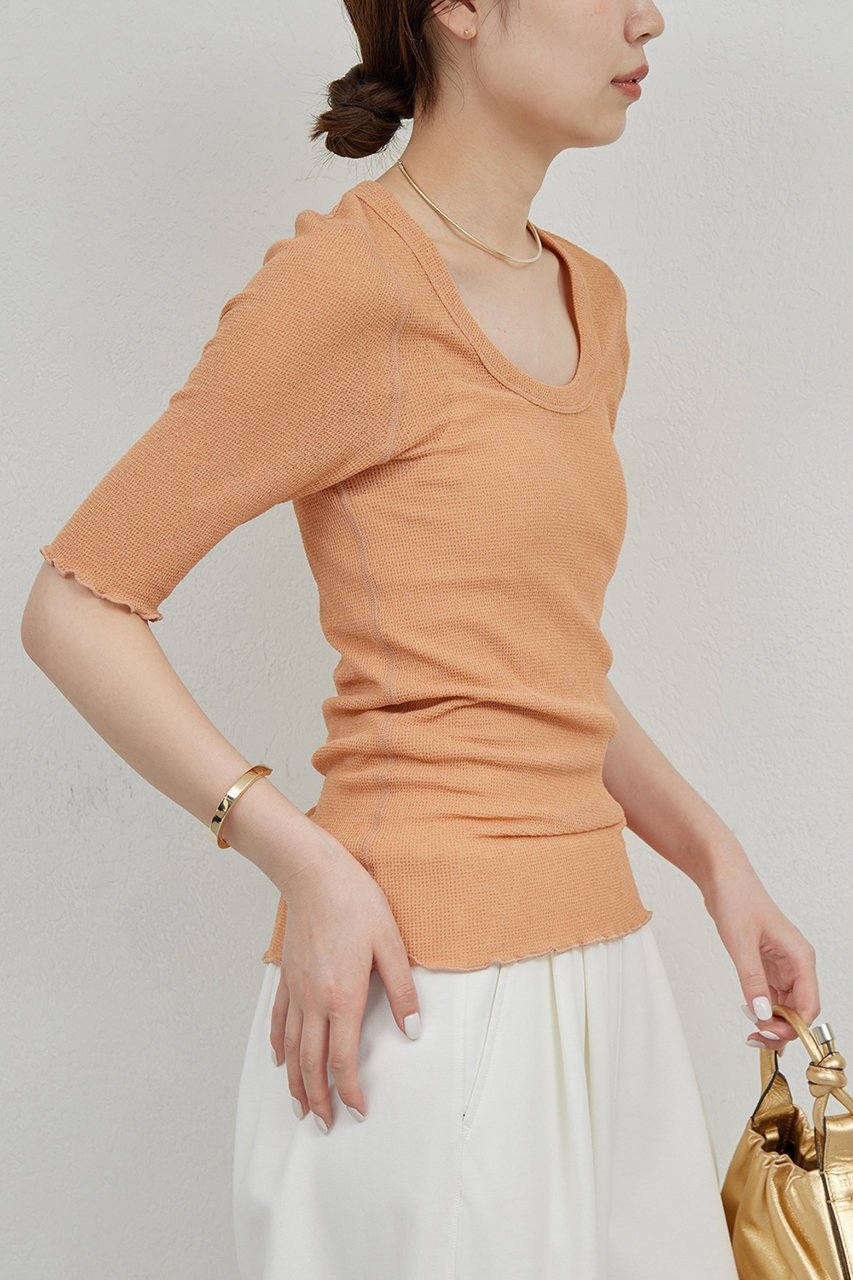 【ガリャルダガランテ/GALLARDAGALANTE】の【La nature linge】シアーワッフルTee 人気、トレンドファッション・服の通販 founy(ファニー) 　ファッション　Fashion　レディースファッション　Fashion for Women　トップス・カットソー　Cut & Sew Tops　シャツ・ブラウス・オフィスカジュアル　Elegant Blouses & Button-Ups　ロングTシャツ・Tシャツ　Longline T-Shirts & Tees　カットソー・ベーシックTシャツ　Cut-and-Sewn Tops / Stretch Tees & Basics　インナー　Innerwear　コンパクト　Compact, Small Size　ショート　Short, Short Length　ジャケット　Jacket, Outerwear　スリーブ　Sleeve, Long Sleeve / Short Sleeve　フィット　Fit, Slim Fit　ラウンド　Round, Round Neck　ワッフル　Waffle, Waffle Knit　other-7|ID: prp329100004506021 ipo3291000000032810745