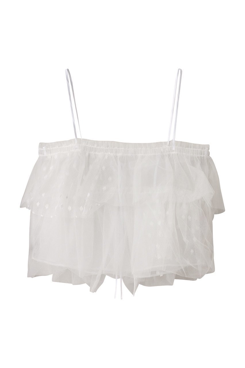 【マリリンムーン/MARILYN MOON】のレイヤードドットチュール5wayキャミソール インテリア・キッズ・メンズ・レディースファッション・服の通販 founy(ファニー) 　ファッション　Fashion　レディースファッション　Fashion for Women　トップス・カットソー　Cut & Sew Tops　キャミソール&ノースリーブ　Camisoles & Sleeveless Tops　シャツ・ブラウス・オフィスカジュアル　Elegant Blouses & Button-Ups　オーガンジー　Organza Fabric　カットソー　Cut and Sewn Top　キャミソール　Camisole, Spaghetti Strap Top　シンプル　Simple, Minimal　ノースリーブ　Sleeveless, No-Sleeve　ランダム　Random, Irregular　人気　Popular, Best Seller　夏　Summer　ホワイト|ID: prp329100004506042 ipo3291000000034955189