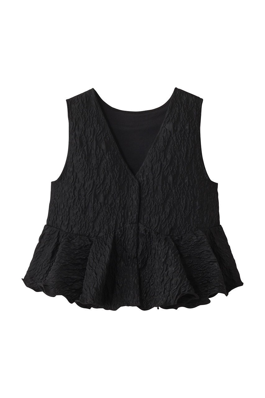 【マリリンムーン/MARILYN MOON】のフローティングジャガードラッフルベスト 人気、トレンドファッション・服の通販 founy(ファニー) 　ファッション　Fashion　レディースファッション　Fashion for Women　アウター　Coat / Outerwear Collection　トップス・カットソー　Cut & Sew Tops　キャミソール&ノースリーブ　Camisoles & Sleeveless Tops　シャツ・ブラウス・オフィスカジュアル　Elegant Blouses & Button-Ups　ベスト&ジレ / 重ね着スタイル　Vests & Gilets　カットソー　Cut and Sewn Top　サテン　Satin, Glossy Fabric　ジャカード／ジャガード　Jacquard, Woven Pattern　デニム　Denim, Jeans Material　ノースリーブ　Sleeveless, No-Sleeve　ベスト　Vest, Waistcoat　ボトム　Bottoms, Lower Wear　リュクス　Luxury, Elegant, High-End, Chic　夏　Summer　秋　Autumn　 other-1|ID: prp329100004506047 ipo3291000000035822442