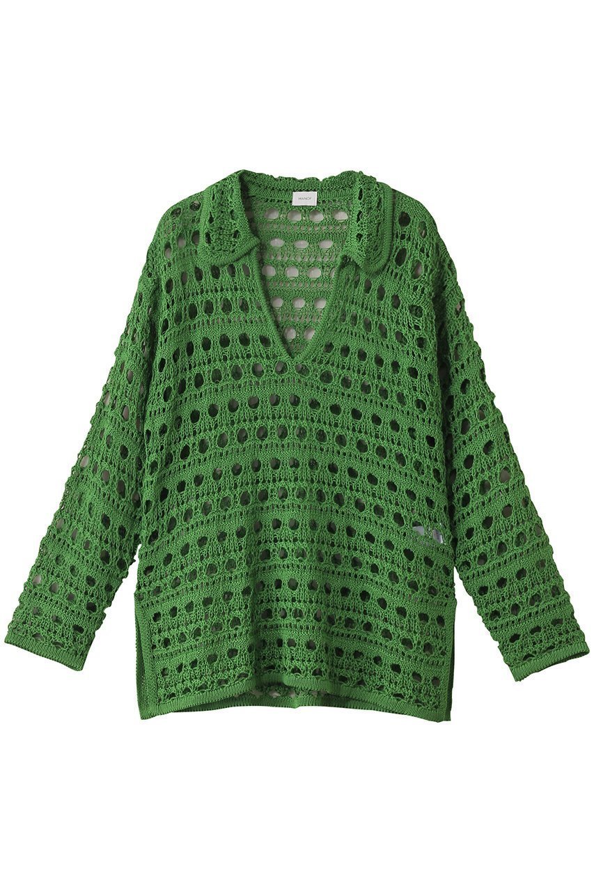 【マノフ/MANOF】のCROCHET KNIT TOPS/トップス インテリア・キッズ・メンズ・レディースファッション・服の通販 founy(ファニー) 　ファッション　Fashion　レディースファッション　Fashion for Women　トップス・カットソー　Cut & Sew Tops　ニット　Knit Tops & Sweaters　カジュアルプルオーバー・ニットトップス　Pullovers & Knit Tops / Casual Pullovers　キャミ　Camisole, Cami Top　夏　Summer　春　Spring　長袖　Long Sleeve, Full Sleeve　GREEN|ID: prp329100004506056 ipo3291000000032921027
