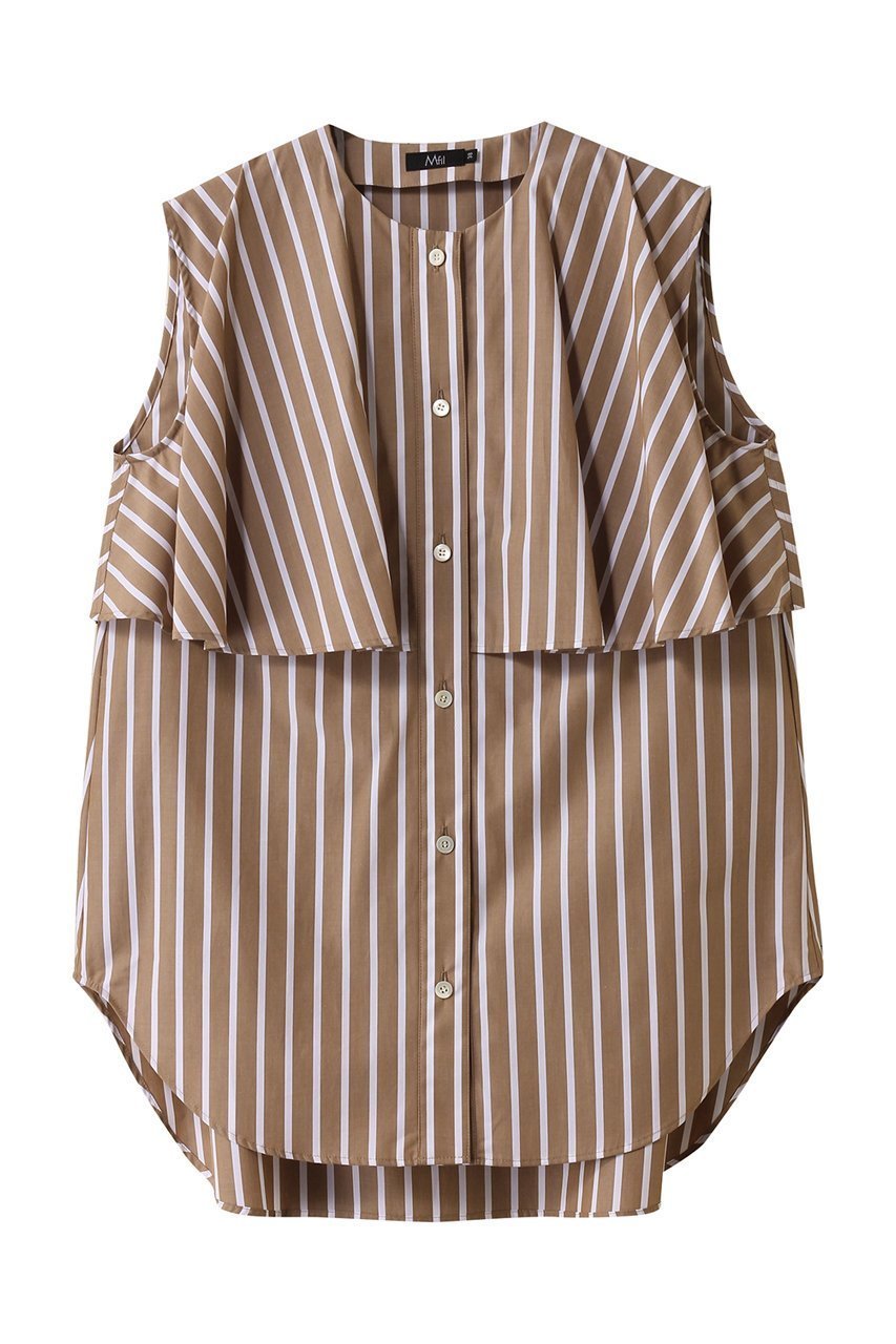 【エムフィル/M Fil】のコットンストライプ フレアーヨークシャツ 人気、トレンドファッション・服の通販 founy(ファニー) 　ファッション　Fashion　レディースファッション　Fashion for Women　トップス・カットソー　Cut & Sew Tops　キャミソール&ノースリーブ　Camisoles & Sleeveless Tops　シャツ・ブラウス・オフィスカジュアル　Elegant Blouses & Button-Ups　ストライプ　Stripe, Striped Pattern　ノースリーブ　Sleeveless, No-Sleeve　フレア　Flare, Flared　ボトム　Bottoms, Lower Wear　ヨーク　Yoke, Yoke Design　エレガント 上品　Elegant　夏　Summer　 other-1|ID: prp329100004506063 ipo3291000000032908534
