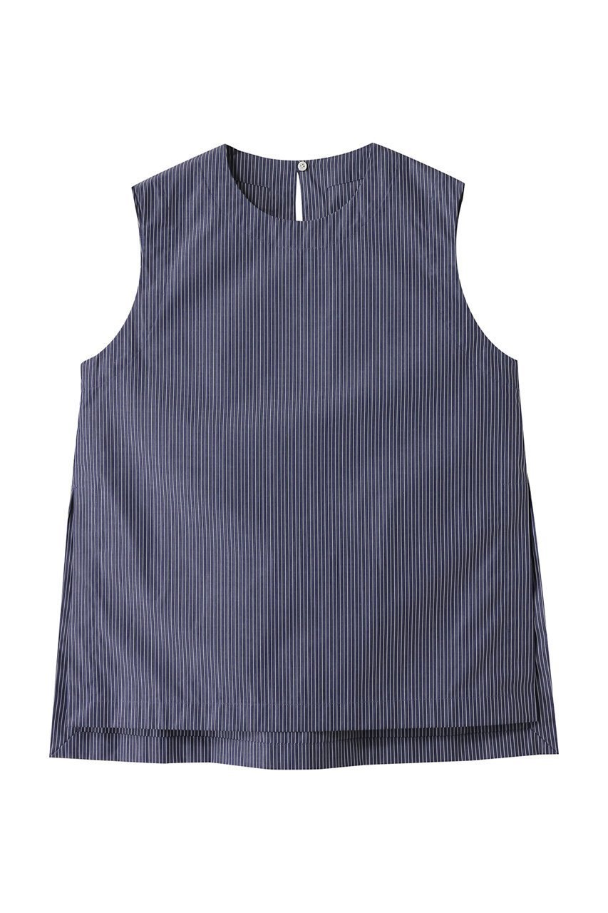 【エリオポール/heliopole】のサイドスリットスリーブレスブラウス インテリア・キッズ・メンズ・レディースファッション・服の通販 founy(ファニー) 　ファッション　Fashion　レディースファッション　Fashion for Women　トップス・カットソー　Cut & Sew Tops　キャミソール&ノースリーブ　Camisoles & Sleeveless Tops　シャツ・ブラウス・オフィスカジュアル　Elegant Blouses & Button-Ups　シンプル　Simple, Minimal　スリット　Slit, Slit Detail　ノースリーブ　Sleeveless, No-Sleeve　フェミニン　Feminine, Girly　ヘムライン　Hemline, Bottom Cut　マニッシュ　Mannish, Boyish　ネイビーストライプ|ID: prp329100004506102 ipo3291000000036029276