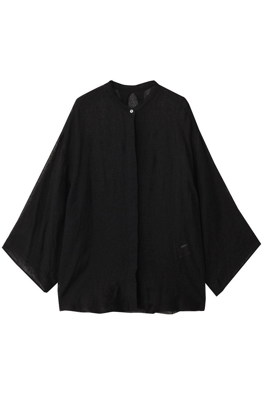 【エリオポール/heliopole】のリネンガーゼシャツ インテリア・キッズ・メンズ・レディースファッション・服の通販 founy(ファニー) 　ファッション　Fashion　レディースファッション　Fashion for Women　トップス・カットソー　Cut & Sew Tops　シャツ・ブラウス・オフィスカジュアル　Elegant Blouses & Button-Ups　エアリー　Airy Texture　シアー　Sheer, See-Through　シンプル　Simple, Minimal　スリーブ　Sleeve, Long Sleeve / Short Sleeve　フォルム　Silhouette, Form　ボトム　Bottoms, Lower Wear　ロング　Long, Long-Length　ブラック|ID: prp329100004506103 ipo3291000000035822436