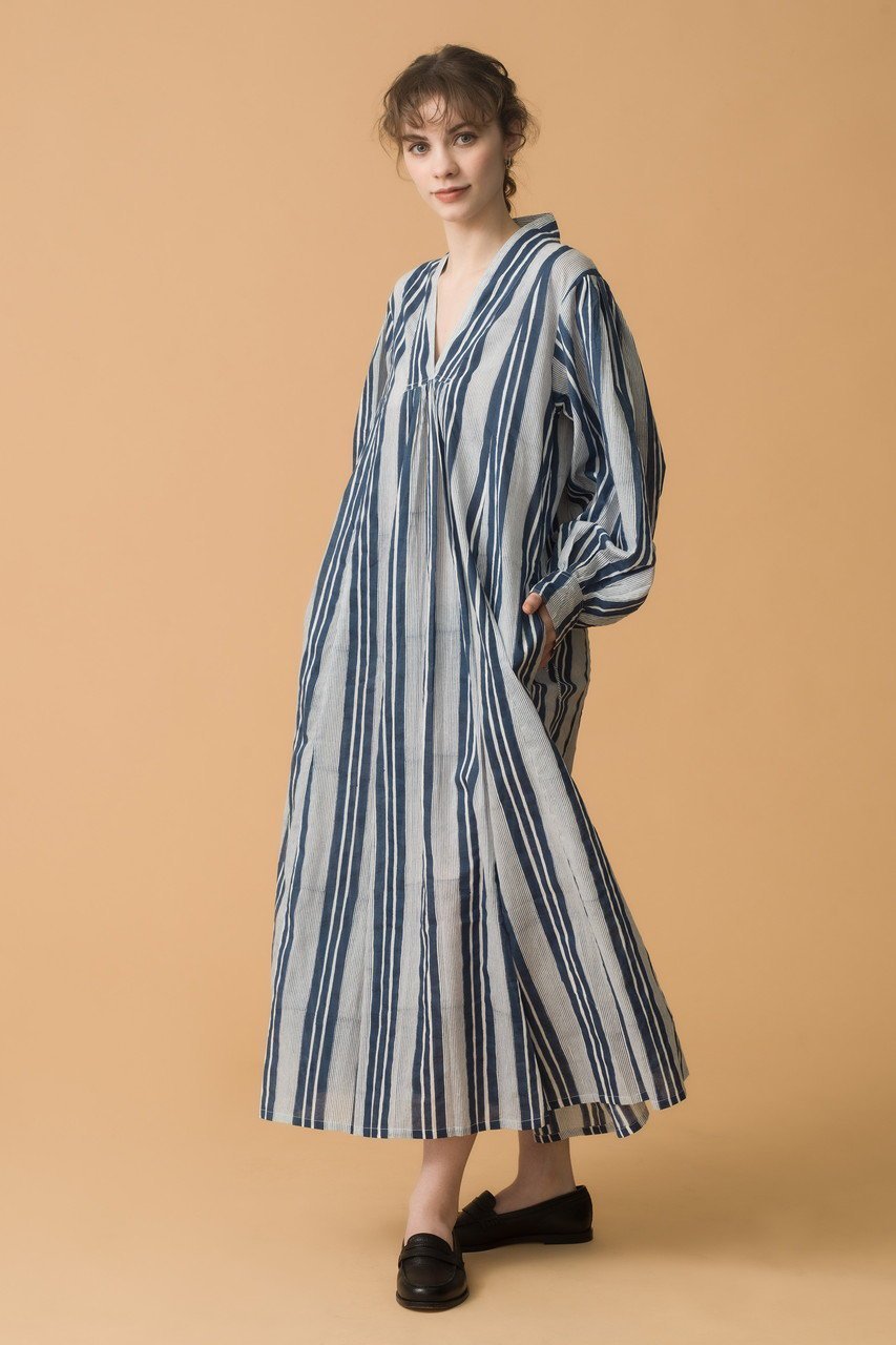 【エスゼット ブロックプリント/SZ Blockprints】のLEO DRESS SEASIDE STRIPE Vネックワンピース 人気、トレンドファッション・服の通販 founy(ファニー) 　ファッション　Fashion　レディースファッション　Fashion for Women　ワンピース　Dresses　フォーマル・パーティードレス・結婚式用ドレス　Elegant & Casual Dresses　チュニック　Tunic Tops & Dresses　ストライプ　Stripe, Striped Pattern　チュニック　Tunic, Long Top　フォルム　Silhouette, Form　リラックス　Relax, Relaxed Fit　今季　This Season, Current Season　other-6|ID: prp329100004506128 ipo3291000000032859780