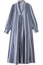 【エスゼット ブロックプリント/SZ Blockprints】のLEO DRESS SEASIDE STRIPE Vネックワンピース インディゴ|ID:prp329100004506128