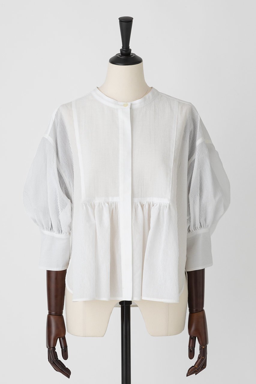 【オーヴィル/EAUVIRE】のタックボリュームブラウス 人気、トレンドファッション・服の通販 founy(ファニー) 　ファッション　Fashion　レディースファッション　Fashion for Women　トップス・カットソー　Cut & Sew Tops　シャツ・ブラウス・オフィスカジュアル　Elegant Blouses & Button-Ups　シアー　Sheer, See-Through　ストライプ　Stripe, Striped Pattern　スリーブ　Sleeve, Long Sleeve / Short Sleeve　フレア　Flare, Flared　ヨーク　Yoke, Yoke Design　ロング　Long, Long-Length　 other-1|ID: prp329100004506147 ipo3291000000032813397