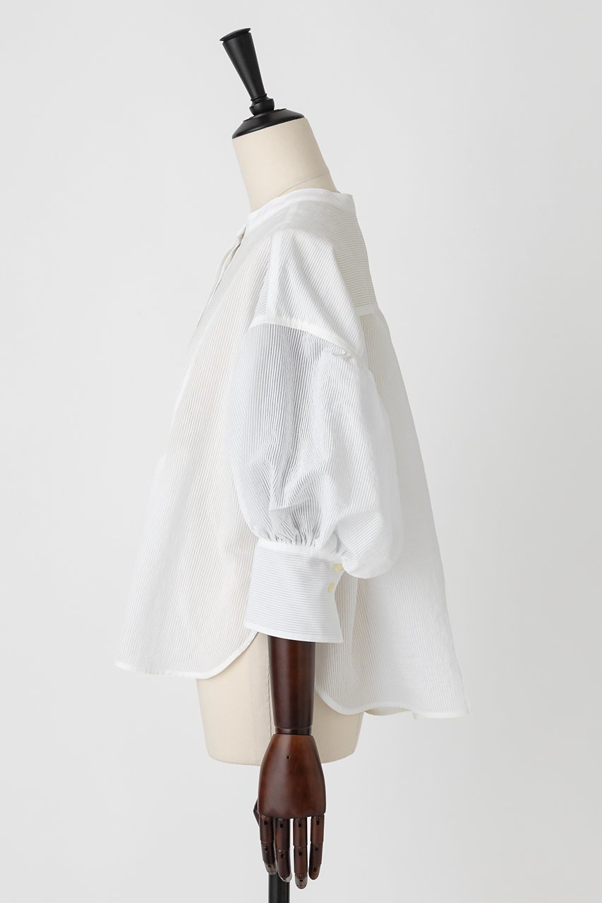 【オーヴィル/EAUVIRE】のタックボリュームブラウス 人気、トレンドファッション・服の通販 founy(ファニー) 　ファッション　Fashion　レディースファッション　Fashion for Women　トップス・カットソー　Cut & Sew Tops　シャツ・ブラウス・オフィスカジュアル　Elegant Blouses & Button-Ups　シアー　Sheer, See-Through　ストライプ　Stripe, Striped Pattern　スリーブ　Sleeve, Long Sleeve / Short Sleeve　フレア　Flare, Flared　ヨーク　Yoke, Yoke Design　ロング　Long, Long-Length　other-2|ID: prp329100004506147 ipo3291000000032813399
