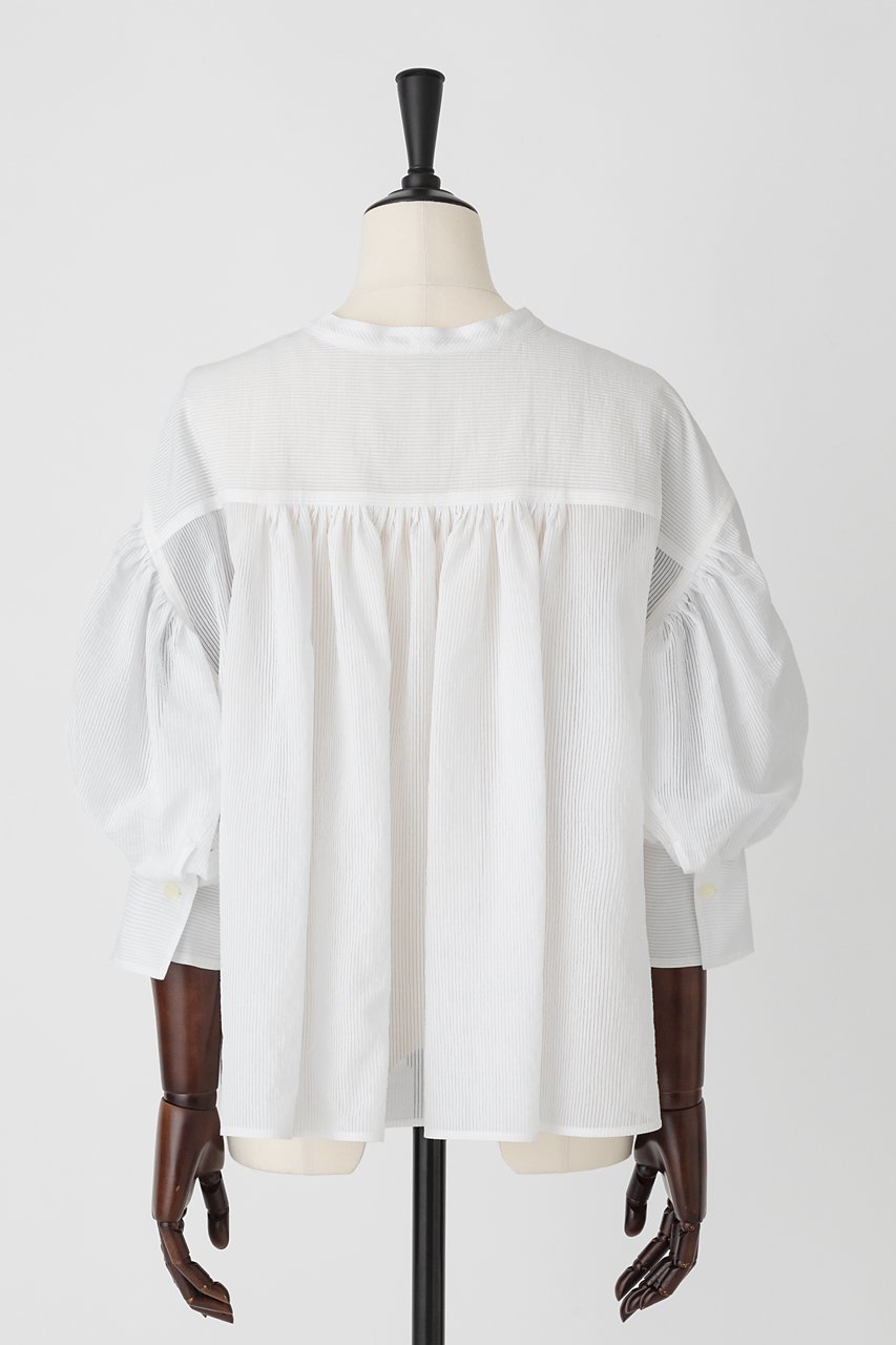 【オーヴィル/EAUVIRE】のタックボリュームブラウス 人気、トレンドファッション・服の通販 founy(ファニー) 　ファッション　Fashion　レディースファッション　Fashion for Women　トップス・カットソー　Cut & Sew Tops　シャツ・ブラウス・オフィスカジュアル　Elegant Blouses & Button-Ups　シアー　Sheer, See-Through　ストライプ　Stripe, Striped Pattern　スリーブ　Sleeve, Long Sleeve / Short Sleeve　フレア　Flare, Flared　ヨーク　Yoke, Yoke Design　ロング　Long, Long-Length　other-3|ID: prp329100004506147 ipo3291000000032813400