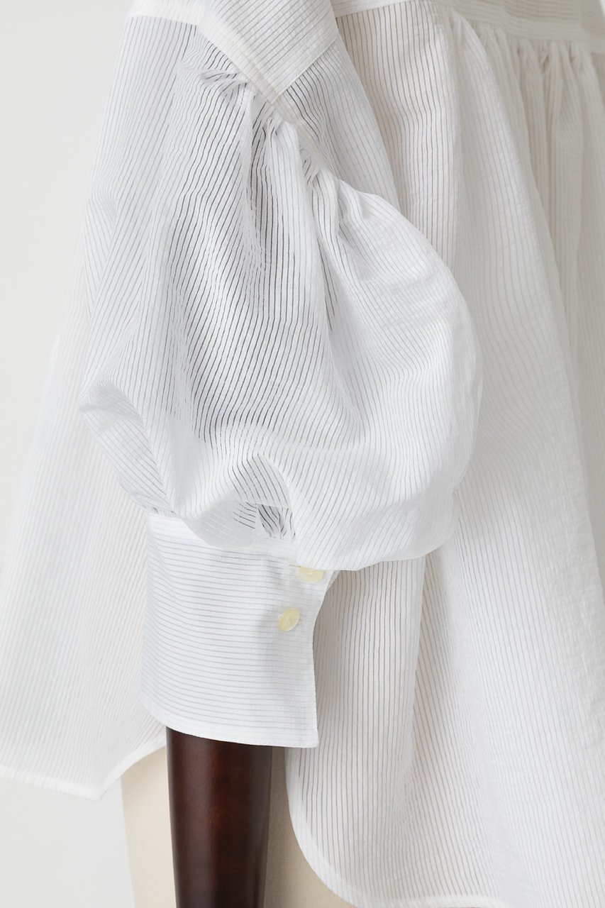 【オーヴィル/EAUVIRE】のタックボリュームブラウス 人気、トレンドファッション・服の通販 founy(ファニー) 　ファッション　Fashion　レディースファッション　Fashion for Women　トップス・カットソー　Cut & Sew Tops　シャツ・ブラウス・オフィスカジュアル　Elegant Blouses & Button-Ups　シアー　Sheer, See-Through　ストライプ　Stripe, Striped Pattern　スリーブ　Sleeve, Long Sleeve / Short Sleeve　フレア　Flare, Flared　ヨーク　Yoke, Yoke Design　ロング　Long, Long-Length　other-7|ID: prp329100004506147 ipo3291000000032813404