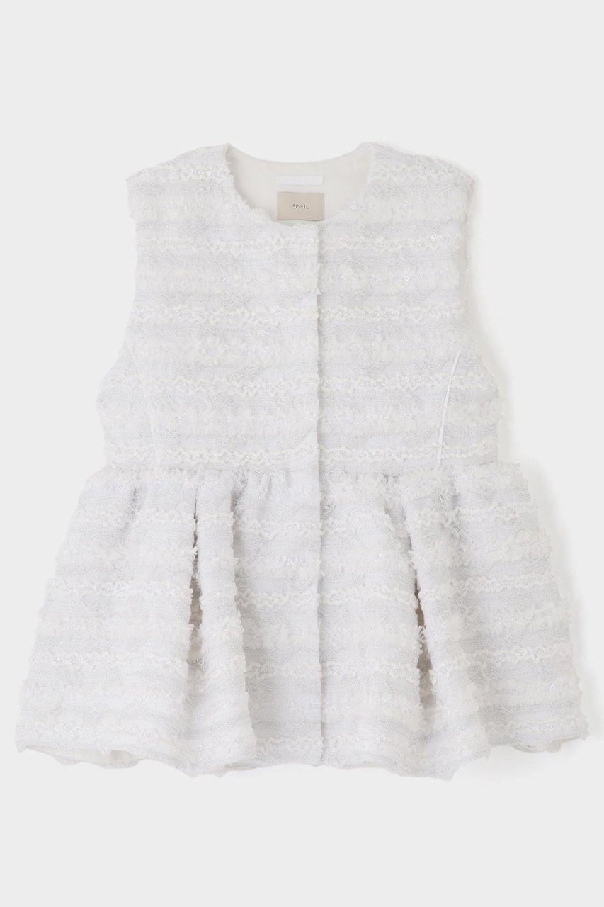 【ル フィル/LE PHIL】のMALHIA KENTフレアジレ 人気、トレンドファッション・服の通販 founy(ファニー) 　ファッション　Fashion　レディースファッション　Fashion for Women　アウター　Coat / Outerwear Collection　レディースジャケット・軽アウター　Jackets　エレガント 上品　Elegant　カットソー　Cut and Sewn Top　シンプル　Simple, Minimal　ジャカード／ジャガード　Jacquard, Woven Pattern　ジャケット　Jacket, Outerwear　スタンダード　Standard, Basic　ツイード　Twill, Twill Weave　デニム　Denim, Jeans Material　ベスト　Vest, Waistcoat　ペプラム　Peplum, Flared Hem　ボーダー　Border, Stripe　リュクス　Luxury, Elegant, High-End, Chic　other-8|ID: prp329100004507790 ipo3291000000032964769