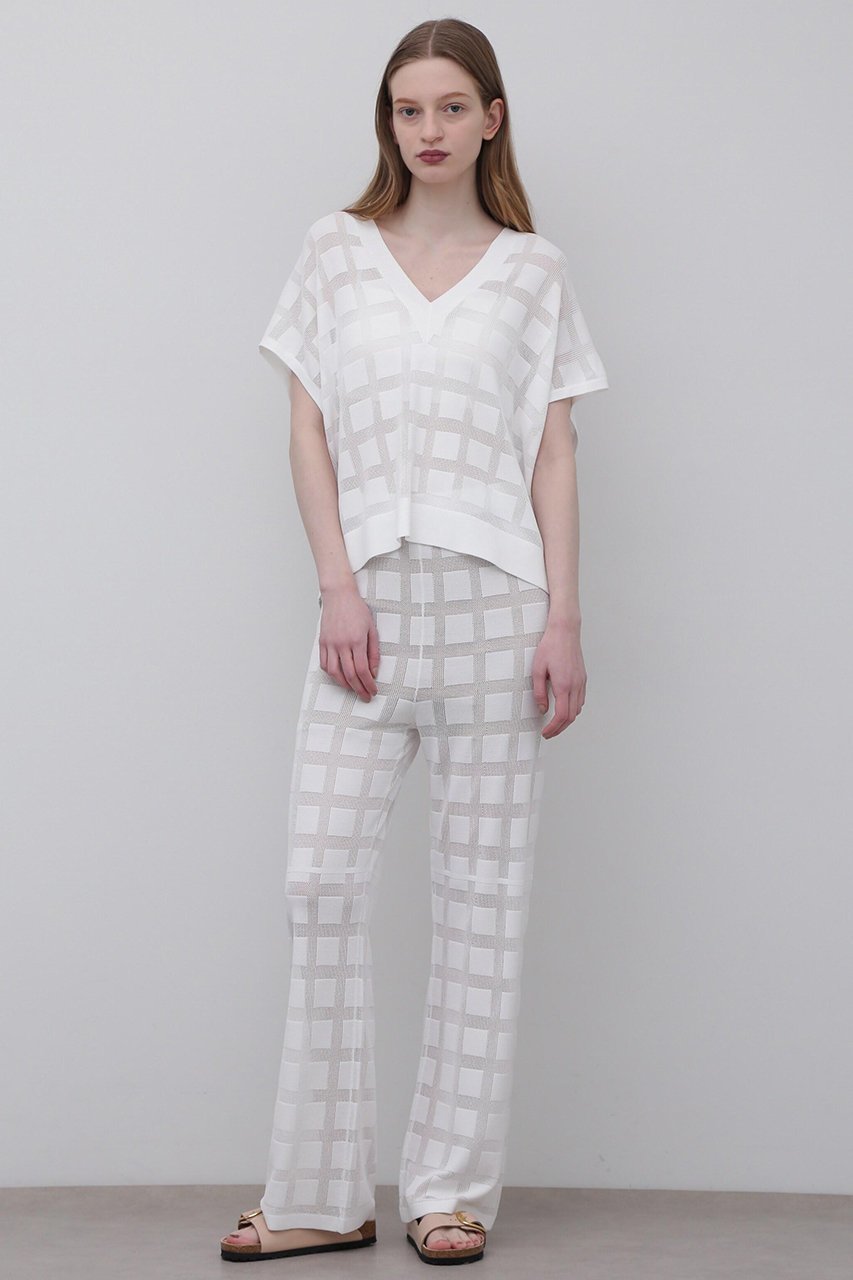 【アドーア/ADORE】のアイレットドライニットパンツ インテリア・キッズ・メンズ・レディースファッション・服の通販 founy(ファウニー) 　ファッション　Fashion　レディースファッション　Fashion for Women　パンツ　Pants & Trousers　スクエア　Square, Square Shape　ストレッチ　Stretch, Stretchy Fabric　ストレート　Straight, Straight Cut　ドレス　Dress, One-Piece　モチーフ　Motif, Design Theme　ホワイト|ID: prp329100004507792 ipo3291000000036891714
