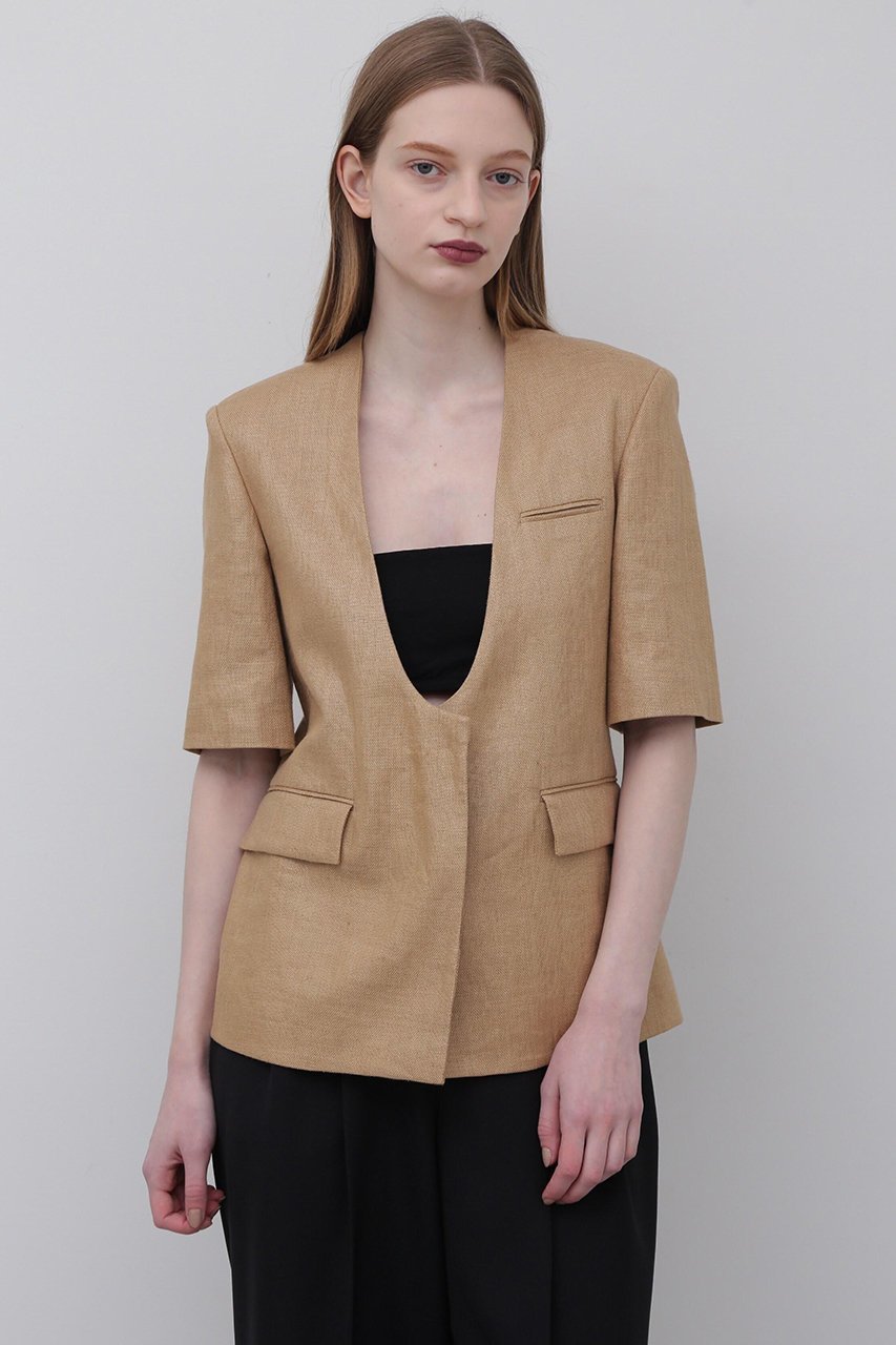 【アドーア/ADORE】の麻オックスジャケット インテリア・キッズ・メンズ・レディースファッション・服の通販 founy(ファニー) 　ファッション　Fashion　レディースファッション　Fashion for Women　アウター　Coat / Outerwear Collection　レディースジャケット・軽アウター　Jackets　オックス　Oxford Fabric　ショート　Short, Short Length　ジャケット　Jacket, Outerwear　スタンダード　Standard, Basic　スリーブ　Sleeve, Long Sleeve / Short Sleeve　トレンド　Trend, Trending Now　パターン　Pattern, Design Print　フロント　Front, Front Design　ベージュ|ID: prp329100004507802 ipo3291000000032965030