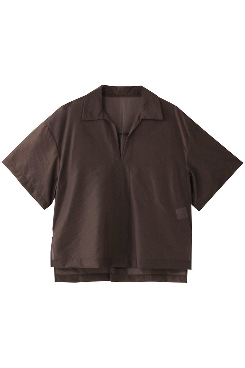 【アンクレイヴ/uncrave】のシアーオーガンジー /ショートシャツ インテリア・キッズ・メンズ・レディースファッション・服の通販 founy(ファニー) 　ファッション　Fashion　レディースファッション　Fashion for Women　トップス・カットソー　Cut & Sew Tops　シャツ・ブラウス・オフィスカジュアル　Elegant Blouses & Button-Ups　インナー　Innerwear　エアリー　Airy Texture　オーガンジー　Organza Fabric　サマー　Summer, Summer Style　シアー　Sheer, See-Through　ショート　Short, Short Length　シンプル　Simple, Minimal　スキッパー　Skipper, Open Collar　スリーブ　Sleeve, Long Sleeve / Short Sleeve　セットアップ　Set-Up, Coordinated Outfit　ドレス　Dress, One-Piece　フレア　Flare, Flared　ブライト　Bright, Shiny　ペプラム　Peplum, Flared Hem　エレガント 上品　Elegant　再入荷　Restock / Back in Stock　ブラウン|ID: prp329100004507846 ipo3291000000032807726