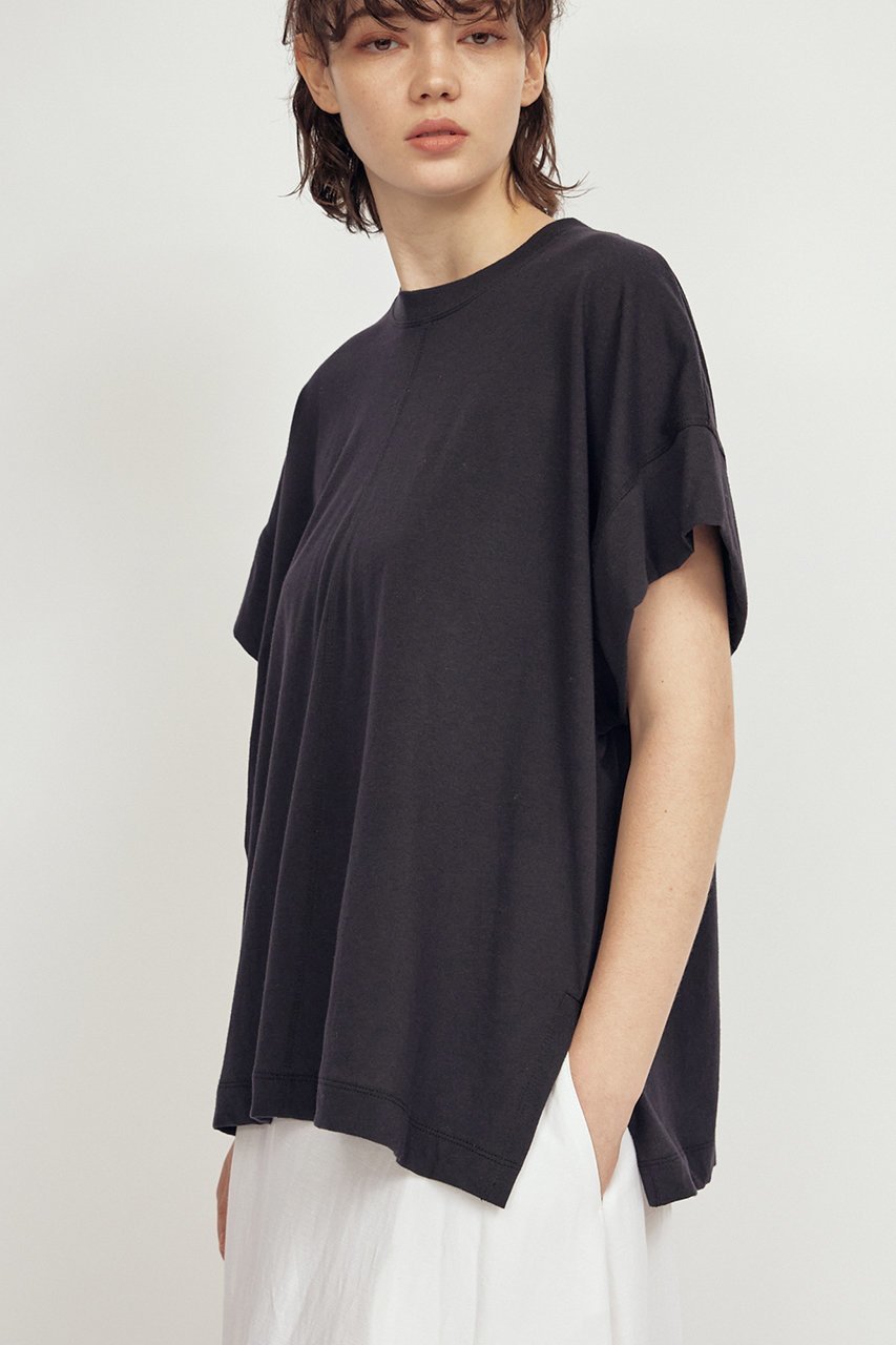 【フローレント/FLORENT】のコットン天竺 ショートスリーブ カットソー 人気、トレンドファッション・服の通販 founy(ファニー) 　ファッション　Fashion　レディースファッション　Fashion for Women　トップス・カットソー　Cut & Sew Tops　シャツ・ブラウス・オフィスカジュアル　Elegant Blouses & Button-Ups　ロングTシャツ・Tシャツ　Longline T-Shirts & Tees　カットソー・ベーシックTシャツ　Cut-and-Sewn Tops / Stretch Tees & Basics　カットソー　Cut and Sewn Top　ショート　Short, Short Length　シンプル　Simple, Minimal　スリーブ　Sleeve, Long Sleeve / Short Sleeve　デニム　Denim, Jeans Material　ビッグ　Big, Oversized　フェミニン　Feminine, Girly　other-7|ID: prp329100004507882 ipo3291000000032796071