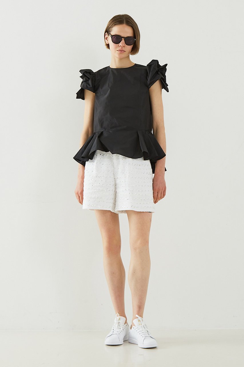 【デザイン ワークス/DESIGN WORKS】の袖リボンブラウス 人気、トレンドファッション・服の通販 founy(ファニー) 　ファッション　Fashion　レディースファッション　WOMEN　トップス・カットソー　Tops/Tshirt　シャツ/ブラウス　Shirts/Blouses　ギャザー　Gather　ショート　Short　スリーブ　Sleeve　デニム　Denim　リボン　Ribbon　other-6|ID: prp329100004507902 ipo3291000000032000416