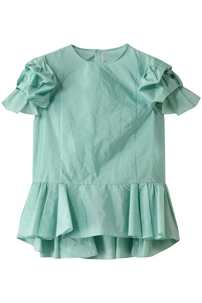 【デザイン ワークス/DESIGN WORKS】の袖リボンブラウス インテリア・キッズ・メンズ・レディースファッション・服の通販 founy(ファニー) 　ファッション　Fashion　レディースファッション　Fashion for Women　トップス・カットソー　Cut & Sew Tops　シャツ・ブラウス・オフィスカジュアル　Elegant Blouses & Button-Ups　ギャザー　Gathered, Ruffled　ショート　Short, Short Length　スリーブ　Sleeve, Long Sleeve / Short Sleeve　デニム　Denim, Jeans Material　リボン　Ribbon, Bow　グリーン|ID: prp329100004507902 ipo3291000000034955224