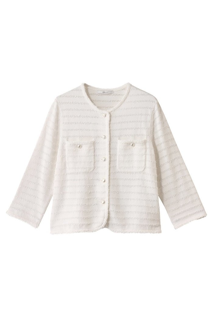 【アナイ/ANAYI】のペーパーシャギーポケットカーディガン インテリア・キッズ・メンズ・レディースファッション・服の通販 founy(ファニー) https://founy.com/ ファッション Fashion レディースファッション Fashion for Women トップス・カットソー Cut & Sew Tops ニット Knit Tops & Sweaters カーディガン・羽織り Layered Style Cardigans カーディガン Cardigan, Knitwear ジャケット Jacket, Outerwear ツイスト Tweed, Tweed Fabric パール Pearl, Pearl Accent ボーダー Border, Stripe エレガント 上品 Elegant 夏 Summer |ID: prp329100004507912 ipo3291000000036797885
