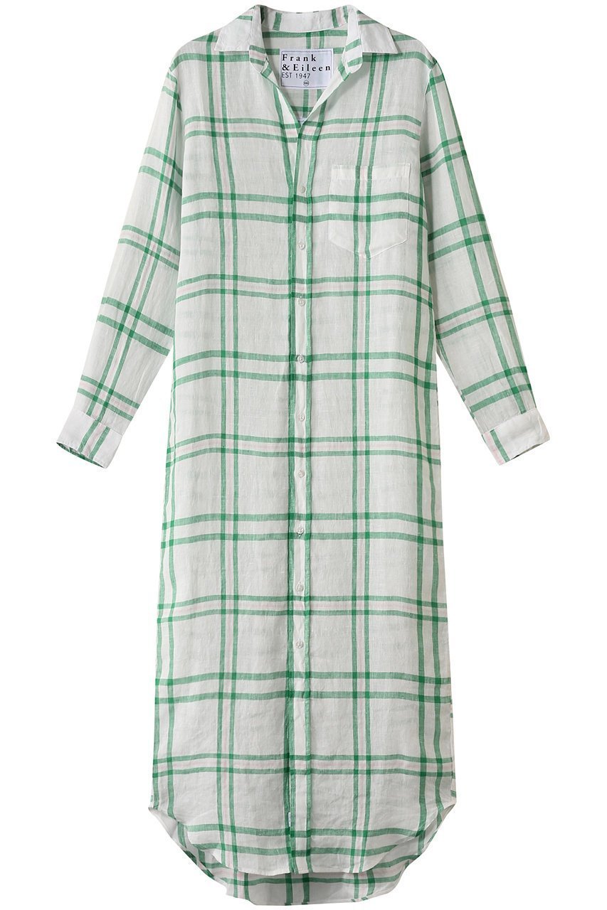 【フランク&アイリーン/Frank&Eileen】のRORY イタリアンリネン グリーンチェックロングシャツ 人気、トレンドファッション・服の通販 founy(ファニー) 　ファッション　Fashion　レディースファッション　Fashion for Women　トップス・カットソー　Cut & Sew Tops　シャツ・ブラウス・オフィスカジュアル　Elegant Blouses & Button-Ups　スリーブ　Sleeve, Long Sleeve / Short Sleeve　チェック　Check, Plaid, Tartan　リネン　Linen, Linen Fabric　ロング　Long, Long-Length　 other-1|ID: prp329100004507925 ipo3291000000032907124