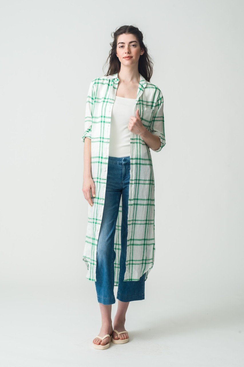 【フランク&アイリーン/Frank&Eileen】のRORY イタリアンリネン グリーンチェックロングシャツ 人気、トレンドファッション・服の通販 founy(ファニー) 　ファッション　Fashion　レディースファッション　Fashion for Women　トップス・カットソー　Cut & Sew Tops　シャツ・ブラウス・オフィスカジュアル　Elegant Blouses & Button-Ups　スリーブ　Sleeve, Long Sleeve / Short Sleeve　チェック　Check, Plaid, Tartan　リネン　Linen, Linen Fabric　ロング　Long, Long-Length　other-8|ID: prp329100004507925 ipo3291000000032907148