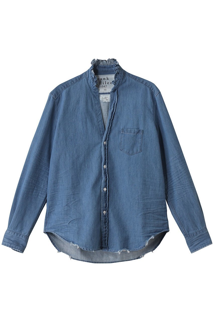 【フランク&アイリーン/Frank&Eileen】のRUFFLE EILEEN フェイマスデニム フリルカラーシャツ 人気、トレンドファッション・服の通販 founy(ファニー) 　ファッション　Fashion　レディースファッション　Fashion for Women　トップス・カットソー　Cut & Sew Tops　シャツ・ブラウス・オフィスカジュアル　Elegant Blouses & Button-Ups　スリム　Slim, Slim Fit　スリーブ　Sleeve, Long Sleeve / Short Sleeve　ダメージ　Distressed, Destroyed　デニム　Denim, Jeans Material　フリル　Frill, Ruffle　ロング　Long, Long-Length　再入荷　Restock / Back in Stock　 other-1|ID: prp329100004507929 ipo3291000000032731708