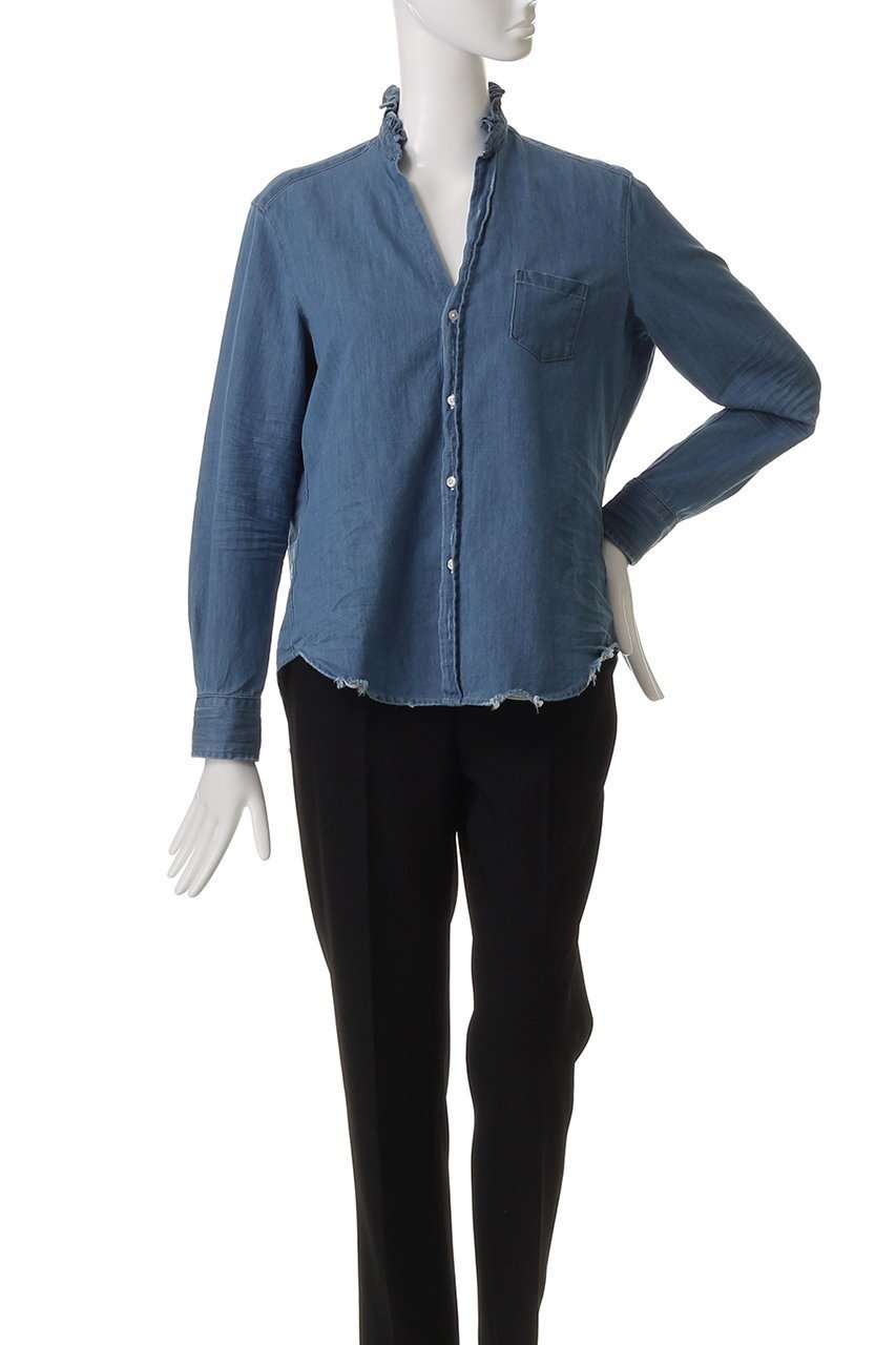 【フランク&アイリーン/Frank&Eileen】のRUFFLE EILEEN フェイマスデニム フリルカラーシャツ 人気、トレンドファッション・服の通販 founy(ファニー) 　ファッション　Fashion　レディースファッション　Fashion for Women　トップス・カットソー　Cut & Sew Tops　シャツ・ブラウス・オフィスカジュアル　Elegant Blouses & Button-Ups　スリム　Slim, Slim Fit　スリーブ　Sleeve, Long Sleeve / Short Sleeve　ダメージ　Distressed, Destroyed　デニム　Denim, Jeans Material　フリル　Frill, Ruffle　ロング　Long, Long-Length　再入荷　Restock / Back in Stock　other-2|ID: prp329100004507929 ipo3291000000032731710