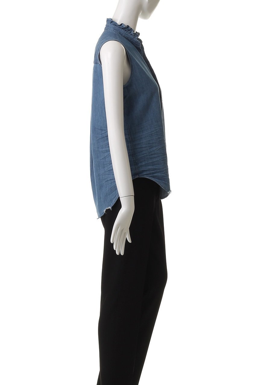 【フランク&アイリーン/Frank&Eileen】のRUFFLE FIONA フェイマスデニム フリルカラー スリーブレスシャツ 人気、トレンドファッション・服の通販 founy(ファニー) 　ファッション　Fashion　レディースファッション　Fashion for Women　トップス・カットソー　Cut & Sew Tops　キャミソール&ノースリーブ　Camisoles & Sleeveless Tops　シャツ・ブラウス・オフィスカジュアル　Elegant Blouses & Button-Ups　サマー　Summer, Summer Style　ダメージ　Distressed, Destroyed　デニム　Denim, Jeans Material　ノースリーブ　Sleeveless, No-Sleeve　フォルム　Silhouette, Form　フリル　Frill, Ruffle　今季　This Season, Current Season　再入荷　Restock / Back in Stock　other-3|ID: prp329100004507930 ipo3291000000032731718