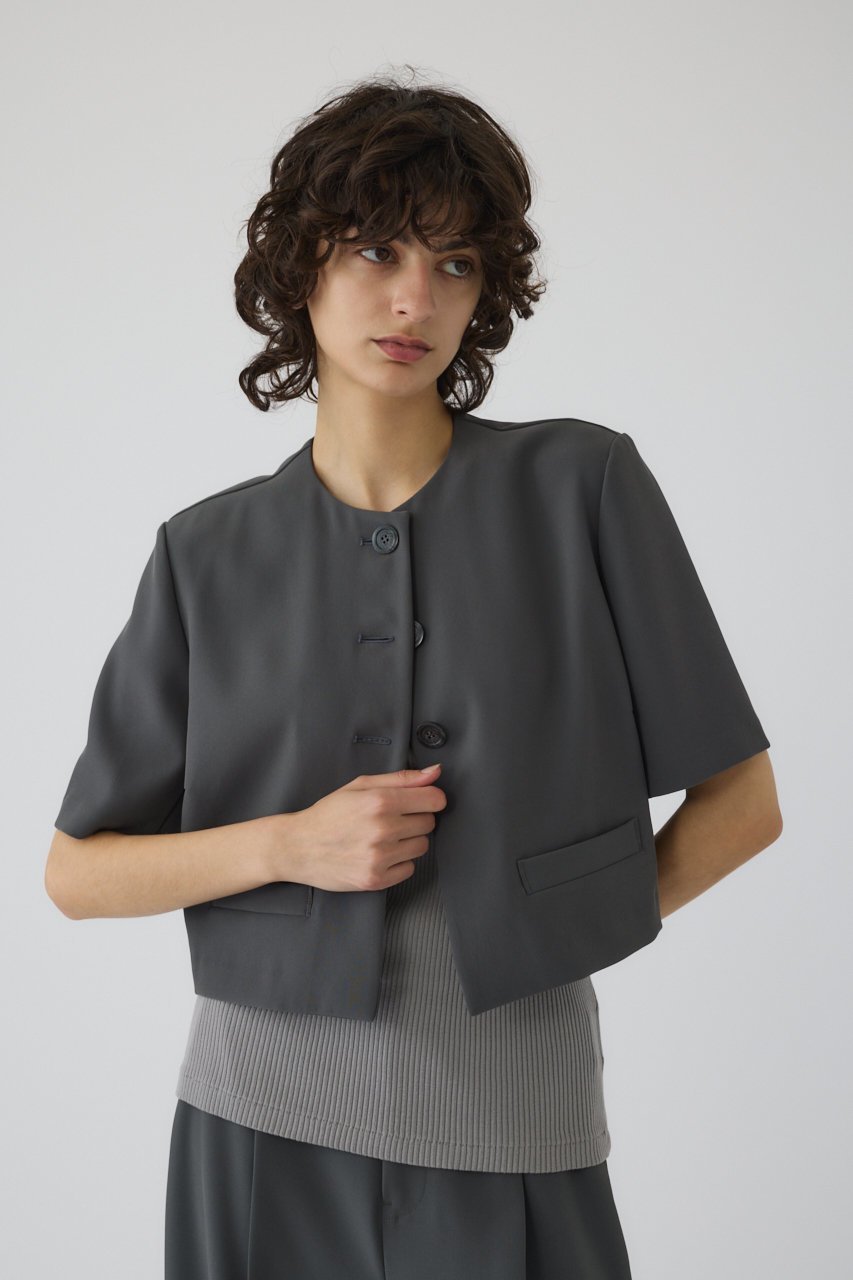 【リムアーク/RIM.ARK】のDouble face box-shaped JK/ハーフスリーブジャケット インテリア・キッズ・メンズ・レディースファッション・服の通販 founy(ファニー) ファッション Fashion レディースファッション Fashion for Women アウター Coat / Outerwear Collection レディースジャケット・軽アウター Jackets ジャケット Jacket, Outerwear セットアップ Set-Up, Coordinated Outfit ロング Long, Long-Length 半袖 Short Sleeve, Half Sleeve グレー|ID: prp329100004507933 ipo3291000000036515787