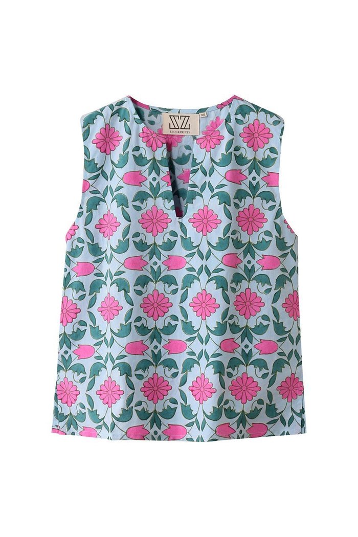 【エスゼット ブロックプリント/SZ Blockprints】のALEGRA TOP LISBON スキッパースリーブレスブラウス インテリア・キッズ・メンズ・レディースファッション・服の通販 founy(ファニー) https://founy.com/ ファッション Fashion レディースファッション Fashion for Women トップス・カットソー Cut & Sew Tops キャミソール&ノースリーブ Camisoles & Sleeveless Tops シャツ・ブラウス・オフィスカジュアル Elegant Blouses & Button-Ups インド Indian Textile シンプル Simple, Minimal スリット Slit, Slit Detail ノースリーブ Sleeveless, No-Sleeve フラワー Flower, Floral ブロック Block, Solid Block Pattern プリント Print, Printed Pattern 再入荷 Restock / Back in Stock 夏 Summer 春 Spring S/S・春夏 SS, Spring/Summer, Warm Season |ID: prp329100004507939 ipo3291000000032731577