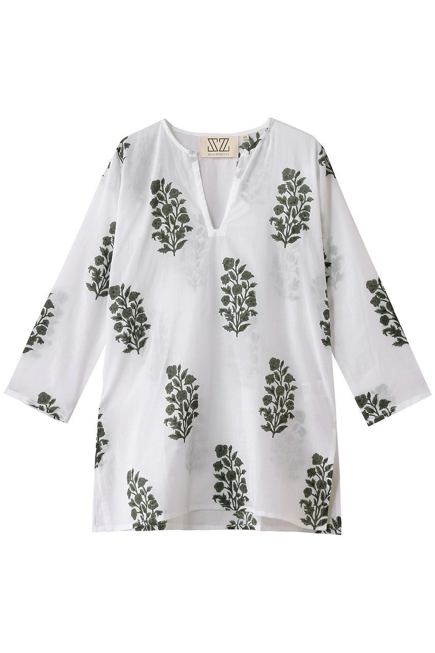 【エスゼット ブロックプリント/SZ Blockprints】のPRIMAVERA TUNIE ANEEZA スキッパーチュニックブラウス 人気、トレンドファッション・服の通販 founy(ファニー) 　ファッション　Fashion　レディースファッション　Fashion for Women　トップス・カットソー　Cut & Sew Tops　シャツ・ブラウス・オフィスカジュアル　Elegant Blouses & Button-Ups　インド　Indian Textile　オリエンタル　Oriental Pattern　スリット　Slit, Slit Detail　スリーブ　Sleeve, Long Sleeve / Short Sleeve　チュニック　Tunic, Long Top　フラワー　Flower, Floral　ブロック　Block, Solid Block Pattern　プリント　Print, Printed Pattern　ロング　Long, Long-Length　 other-1|ID: prp329100004507942 ipo3291000000032906865