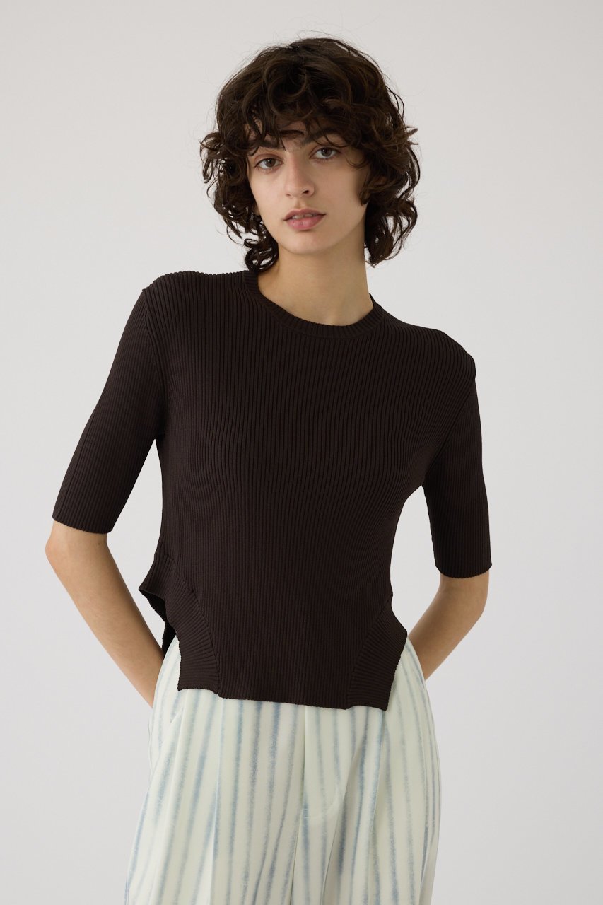 【リムアーク/RIM.ARK】のRound hem knit tops/ニット インテリア・キッズ・メンズ・レディースファッション・服の通販 founy(ファニー) 　ファッション　Fashion　レディースファッション　Fashion for Women　トップス・カットソー　Cut & Sew Tops　ニット　Knit Tops & Sweaters　カジュアルプルオーバー・ニットトップス　Pullovers & Knit Tops / Casual Pullovers　シルク　Silk, 100% Silk　シンプル　Simple, Minimal　スタイリッシュ　Stylish, Fashionable　ドレープ　Drape, Draping Fabric　バランス　Balance, Style Balance　リブニット　Rib Knit, Ribbed Knit　エレガント 上品　Elegant　夏　Summer　ブラウン|ID: prp329100004507970 ipo3291000000032922630