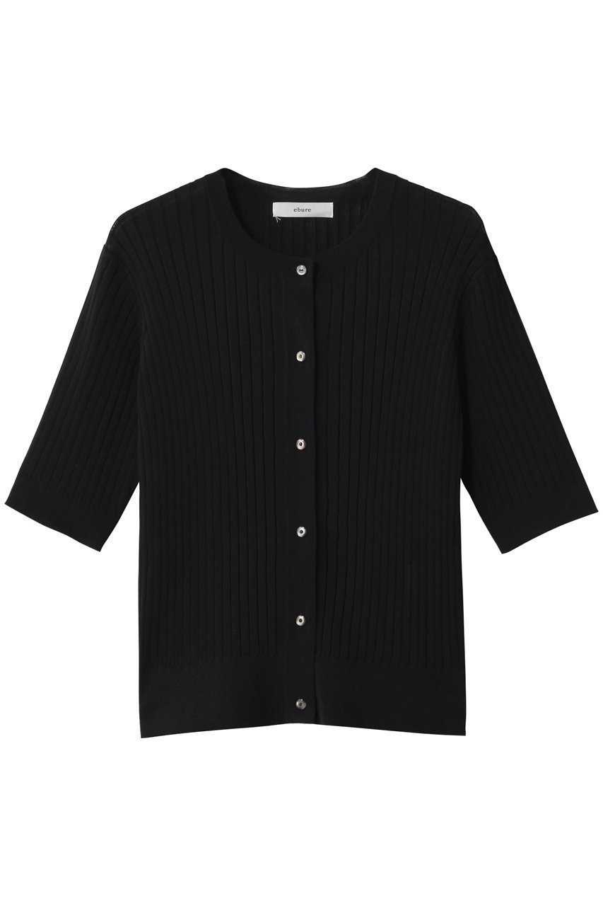 【エブール/ebure】のシアーコットンアセテート クルーネックニットトップス インテリア・キッズ・メンズ・レディースファッション・服の通販 founy(ファニー) 　ファッション　Fashion　レディースファッション　WOMEN　トップス・カットソー　Tops/Tshirt　ニット　Knit Tops　カーディガン　Cardigans　カットソー　Cut And Sew　カーディガン　Cardigan　スリーブ　Sleeve　フラット　Flat　夏　Summer　春　Spring　S/S・春夏　Ss・Spring/Summer　ブラック|ID: prp329100004509116 ipo3291000000031913876