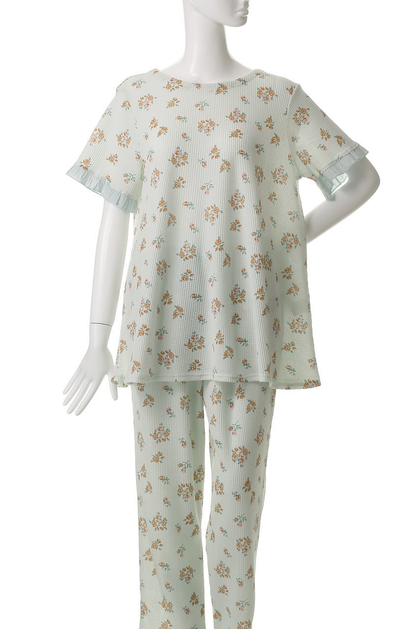 【キッドブルー/KID BLUE / GOODS】の25ワッフルフラワーPtトップス 人気、トレンドファッション・服の通販 founy(ファニー) 　おすすめ　Recommended / Our Picks　セットアップ　Set-Up, Coordinated Outfit　パジャマ　Pajamas, Sleepwear　フェミニン　Feminine, Girly　フラワー　Flower, Floral　フリル　Frill, Ruffle　ローズ　Rose, Rose Motif　ワッフル　Waffle, Waffle Knit　半袖　Short Sleeve, Half Sleeve　吸水　Absorbent, Quick-Dry　other-2|ID: prp329100004509138 ipo3291000000032833216