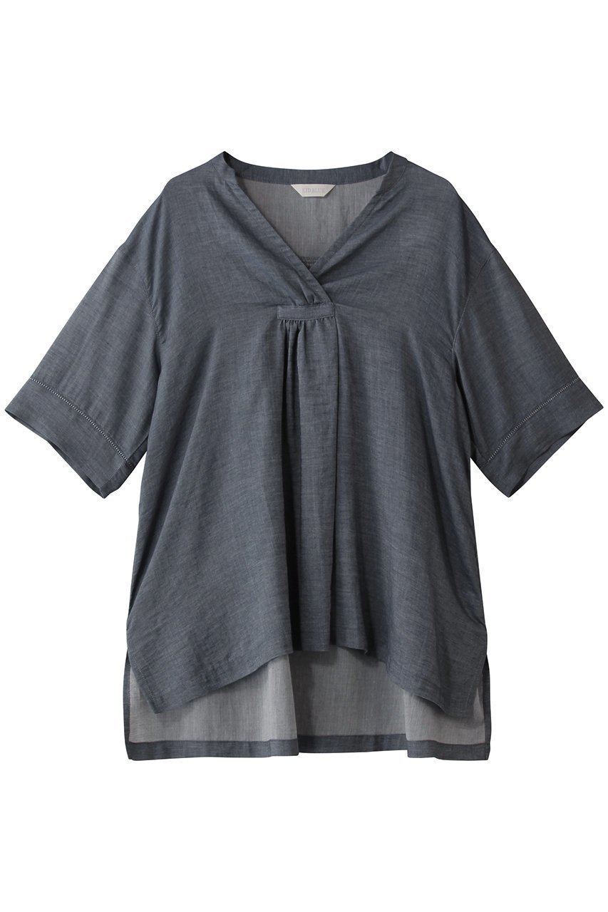 【キッドブルー/KID BLUE】の25シャンブレーデニムトップス インテリア・キッズ・メンズ・レディースファッション・服の通販 founy(ファニー) 　ファッション　Fashion　レディースファッション　Fashion for Women　トップス・カットソー　Cut & Sew Tops　おすすめ　Recommended / Our Picks　ギャザー　Gathered, Ruffled　シャンブレー　Chambray, Denim-Like Fabric　シルク　Silk, 100% Silk　セットアップ　Set-Up, Coordinated Outfit　デニム　Denim, Jeans Material　パジャマ　Pajamas, Sleepwear　リネン　Linen, Linen Fabric　ネイビー|ID: prp329100004509145 ipo3291000000032833187