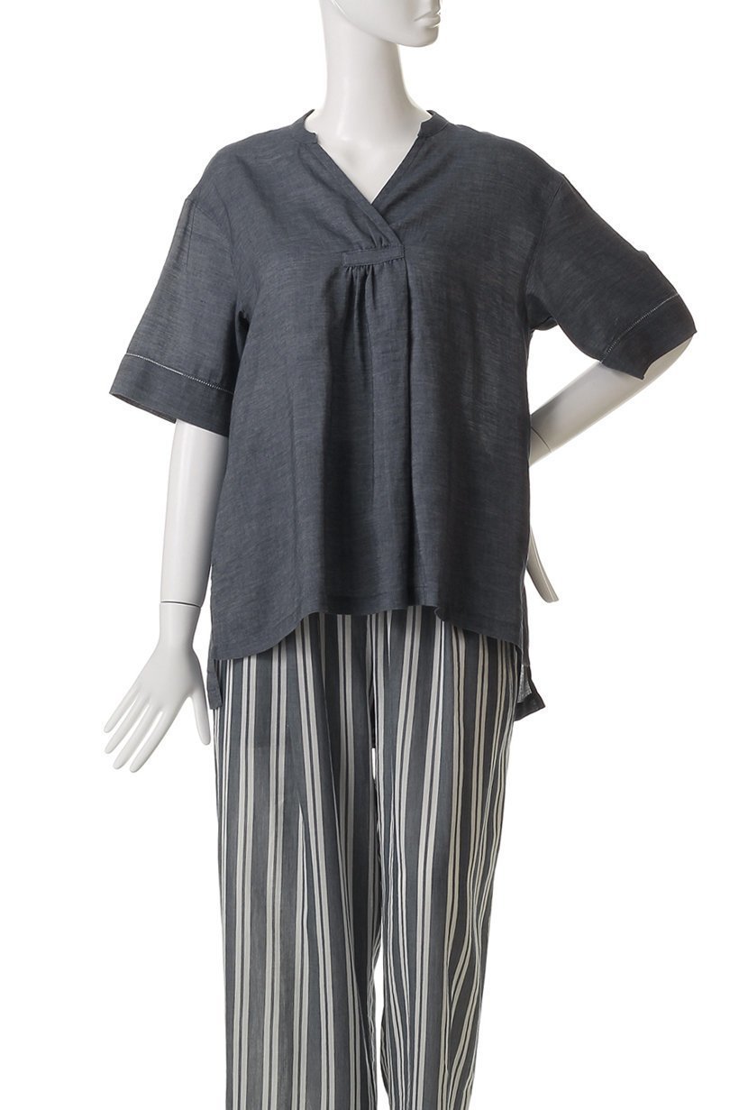 【キッドブルー/KID BLUE】の25シャンブレーデニムトップス 人気、トレンドファッション・服の通販 founy(ファニー) 　ファッション　Fashion　レディースファッション　Fashion for Women　トップス・カットソー　Cut & Sew Tops　おすすめ　Recommended / Our Picks　ギャザー　Gathered, Ruffled　シャンブレー　Chambray, Denim-Like Fabric　シルク　Silk, 100% Silk　セットアップ　Set-Up, Coordinated Outfit　デニム　Denim, Jeans Material　パジャマ　Pajamas, Sleepwear　リネン　Linen, Linen Fabric　other-2|ID: prp329100004509145 ipo3291000000032833188