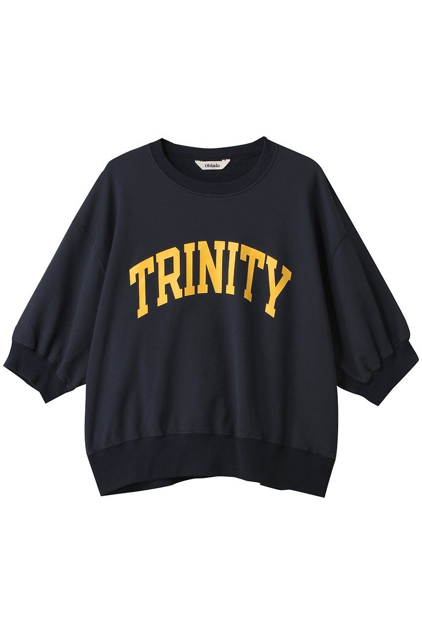 【オブラダ/Oblada】のTRINITY ハーフスリーブスウェットシャツ インテリア・キッズ・メンズ・レディースファッション・服の通販 founy(ファニー) 　ファッション　Fashion　レディースファッション　Fashion for Women　トップス・カットソー　Cut & Sew Tops　シャツ・ブラウス・オフィスカジュアル　Elegant Blouses & Button-Ups　レディースパーカー・カジュアルフーディー　Casual Hoodies & Sweatshirts　ロングTシャツ・Tシャツ　Longline T-Shirts & Tees　スウェット・クルーネックトップス　Sweatshirts & Crewnecks / Relaxed Fit Sweat Tops　カットソー・ベーシックTシャツ　Cut-and-Sewn Tops / Stretch Tees & Basics　ショルダー　Shoulder, Shoulder Strap　ショート　Short, Short Length　スリーブ　Sleeve, Long Sleeve / Short Sleeve　トレンド　Trend, Trending Now　ドロップ　Drop Shoulder, Dropped Style　プリント　Print, Printed Pattern　リラックス　Relax, Relaxed Fit　ロング　Long, Long-Length　ネイビー|ID: prp329100004509148 ipo3291000000032842953