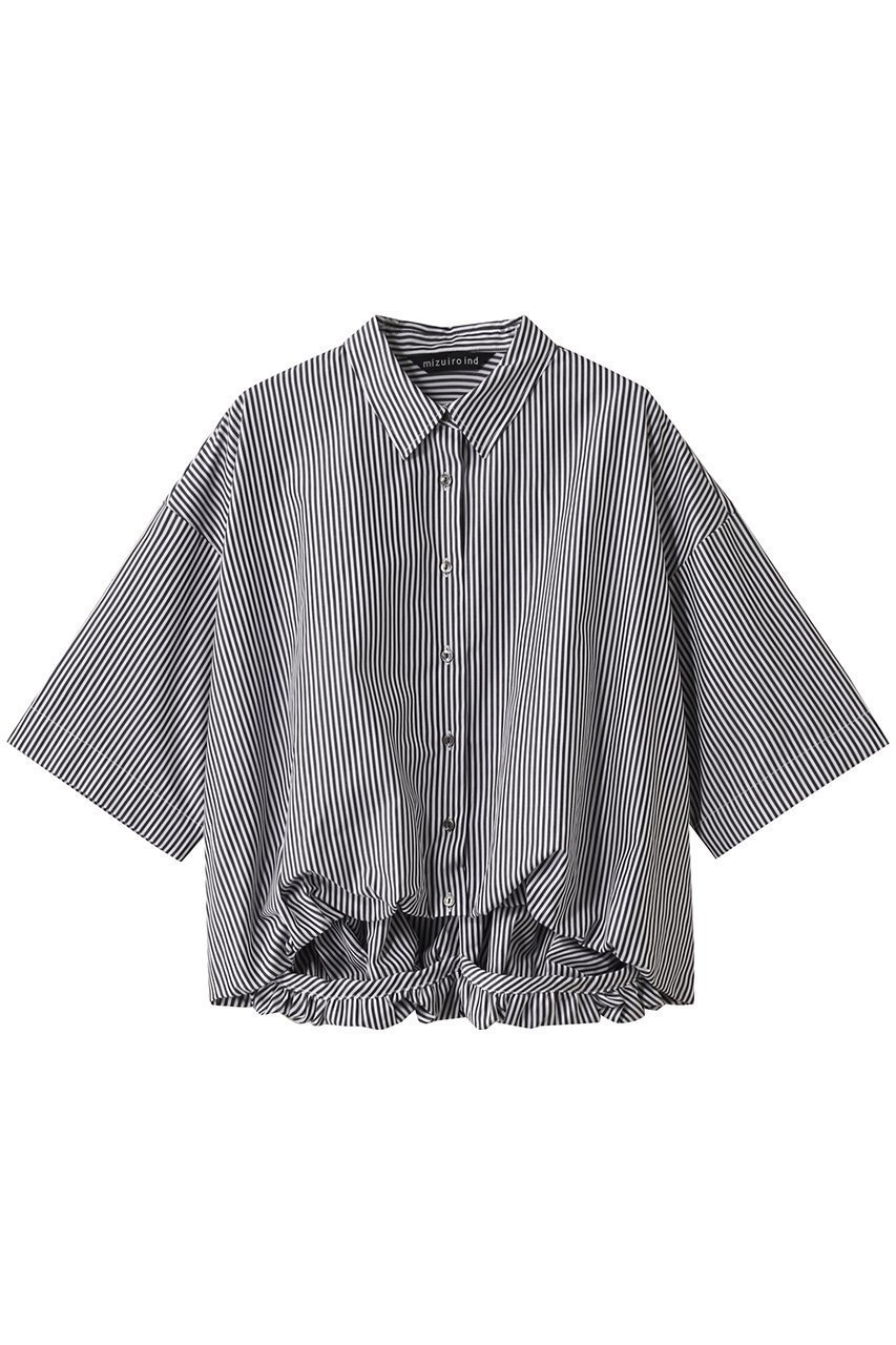 【ミズイロ インド/mizuiro ind】のstripe half slv balloon shirt シャツ インテリア・キッズ・メンズ・レディースファッション・服の通販 founy(ファニー) 　ファッション　Fashion　レディースファッション　Fashion for Women　トップス・カットソー　Cut & Sew Tops　シャツ・ブラウス・オフィスカジュアル　Elegant Blouses & Button-Ups　おすすめ　Recommended / Our Picks　ギャザー　Gathered, Ruffled　ショート　Short, Short Length　ストライプ　Stripe, Striped Pattern　スリーブ　Sleeve, Long Sleeve / Short Sleeve　バルーン　Balloon, Balloon Silhouette　エレガント 上品　Elegant　ブラック|ID: prp329100004509165 ipo3291000000032907571