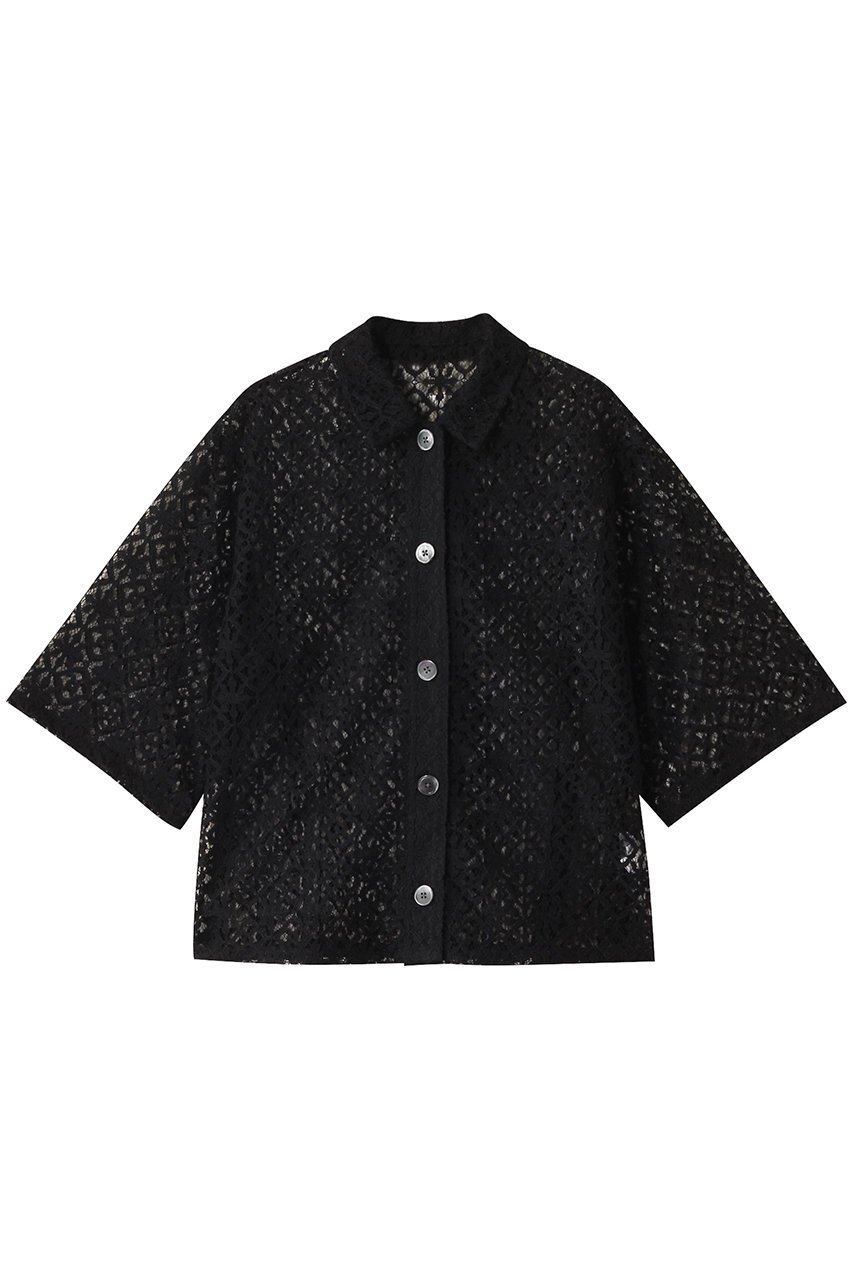 【エリオポール/heliopole】のレースキューバシャツ インテリア・キッズ・メンズ・レディースファッション・服の通販 founy(ファニー) 　ファッション　Fashion　レディースファッション　Fashion for Women　トップス・カットソー　Cut & Sew Tops　シャツ・ブラウス・オフィスカジュアル　Elegant Blouses & Button-Ups　インナー　Innerwear　ショート　Short, Short Length　シンプル　Simple, Minimal　スリーブ　Sleeve, Long Sleeve / Short Sleeve　ボトム　Bottoms, Lower Wear　レース　Lace, Lace Fabric　ブラック|ID: prp329100004509171 ipo3291000000035062870