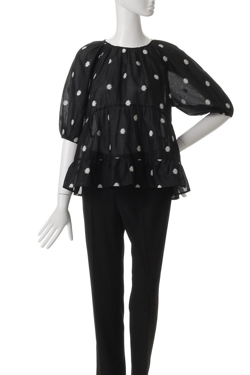 【マーレット/MERLETTE】のBOW ラウンドヨーク切替 ティアードブラウス 人気、トレンドファッション・服の通販 founy(ファニー) 　ファッション　Fashion　レディースファッション　WOMEN　トップス・カットソー　Tops/Tshirt　シャツ/ブラウス　Shirts/Blouses　ショート　Short　スリーブ　Sleeve　ティアード　Tiered　ドット　Dot　マニッシュ　Mannish　ヨーク　Yoke　ラウンド　Round　ワイド　Wide　切替　Switching　NEW・新作・新着・新入荷　New Arrivals　other-2|ID: prp329100004509189 ipo3291000000031836415