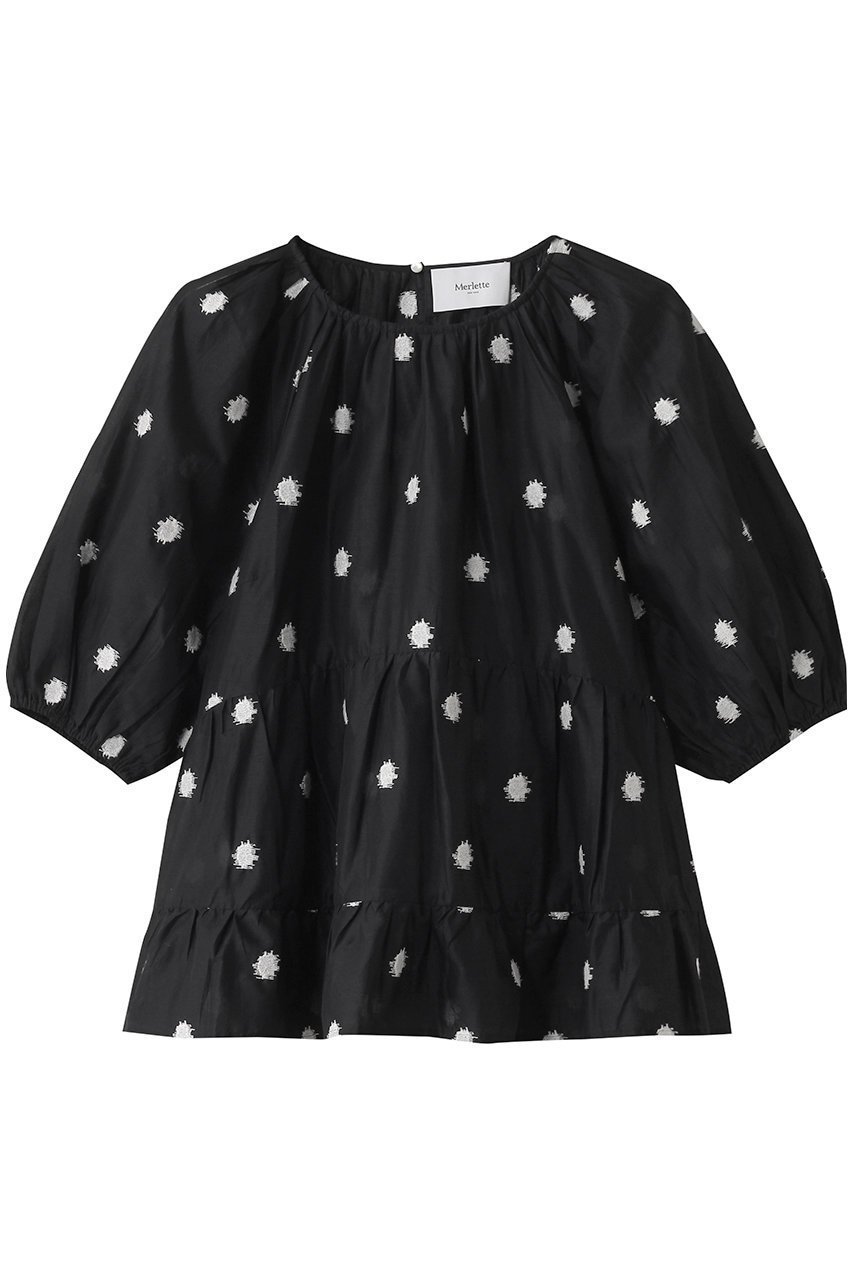 【マーレット/MERLETTE】のBOW ラウンドヨーク切替 ティアードブラウス 人気、トレンドファッション・服の通販 founy(ファニー) 　ファッション　Fashion　レディースファッション　Fashion for Women　トップス・カットソー　Cut & Sew Tops　シャツ・ブラウス・オフィスカジュアル　Elegant Blouses & Button-Ups　ショート　Short, Short Length　スリーブ　Sleeve, Long Sleeve / Short Sleeve　ティアード　Tiered, Tiered Style　ドット　Polka Dot, Dot Pattern　マニッシュ　Mannish, Boyish　ヨーク　Yoke, Yoke Design　ラウンド　Round, Round Neck　ワイド　Wide, Wide Fit　切替　Switching, Contrast Panel　 other-1|ID: prp329100004509189 ipo3291000000032904954