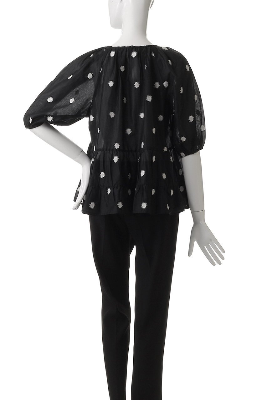 【マーレット/MERLETTE】のBOW ラウンドヨーク切替 ティアードブラウス 人気、トレンドファッション・服の通販 founy(ファニー) 　ファッション　Fashion　レディースファッション　Fashion for Women　トップス・カットソー　Cut & Sew Tops　シャツ・ブラウス・オフィスカジュアル　Elegant Blouses & Button-Ups　ショート　Short, Short Length　スリーブ　Sleeve, Long Sleeve / Short Sleeve　ティアード　Tiered, Tiered Style　ドット　Polka Dot, Dot Pattern　マニッシュ　Mannish, Boyish　ヨーク　Yoke, Yoke Design　ラウンド　Round, Round Neck　ワイド　Wide, Wide Fit　切替　Switching, Contrast Panel　other-4|ID: prp329100004509189 ipo3291000000032904964