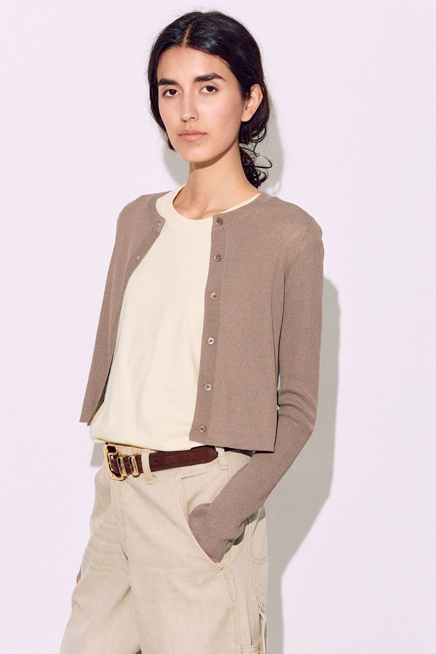 【ブリル/BRILL】のシルクショートリブカーディガン インテリア・キッズ・メンズ・レディースファッション・服の通販 founy(ファニー) 　ファッション　Fashion　レディースファッション　Fashion for Women　トップス・カットソー　Cut & Sew Tops　ニット　Knit Tops & Sweaters　カーディガン・羽織り　Layered Style Cardigans　おすすめ　Recommended / Our Picks　エレガント 上品　Elegant　カーディガン　Cardigan, Knitwear　ショート　Short, Short Length　ブラウン|ID: prp329100004509198 ipo3291000000032811171