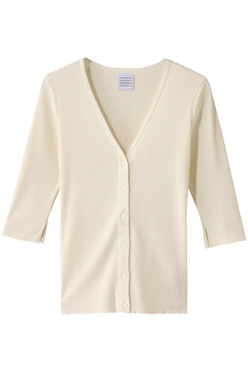 【グッド ピープル グッド ステッチング グッド プロダクト/GOOD PEOPLE GOOD STITCHING GOOD PRODUCT】のVネック3/4スリーブカーディガン インテリア・キッズ・メンズ・レディースファッション・服の通販 founy(ファニー) 　ファッション　Fashion　レディースファッション　Fashion for Women　トップス・カットソー　Cut & Sew Tops　ニット　Knit Tops & Sweaters　カーディガン・羽織り　Layered Style Cardigans　Vネックトップス　V-Neck Tops / V-Cut Neckline Shirts　カーディガン　Cardigan, Knitwear　ストレッチ　Stretch, Stretchy Fabric　スリット　Slit, Slit Detail　スリーブ　Sleeve, Long Sleeve / Short Sleeve　フロント　Front, Front Design　新作・新入荷　New Arrivals / New In　エクリュ|ID: prp329100004509201 ipo3291000000032921438