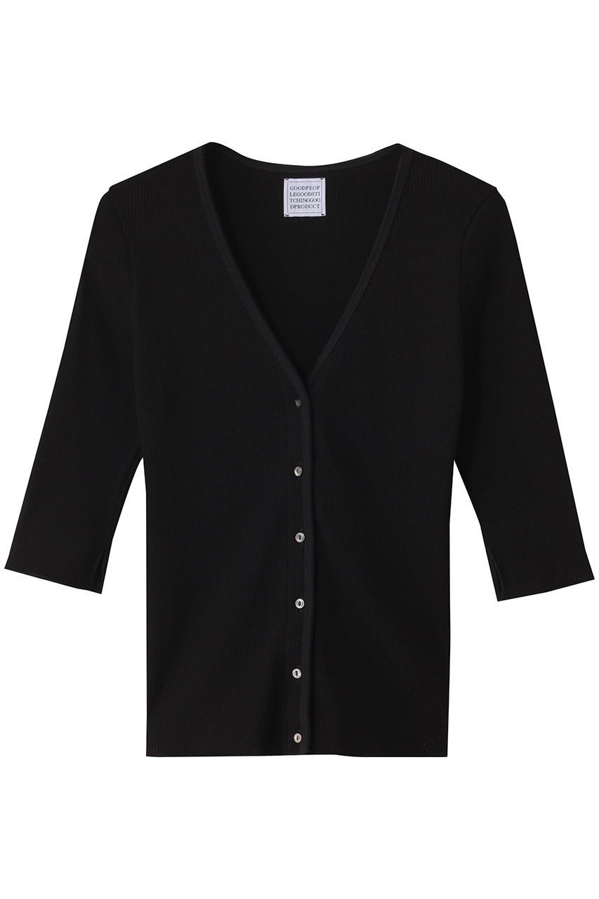 【グッド ピープル グッド ステッチング グッド プロダクト/GOOD PEOPLE GOOD STITCHING GOOD PRODUCT】のVネック3/4スリーブカーディガン インテリア・キッズ・メンズ・レディースファッション・服の通販 founy(ファニー) 　ファッション　Fashion　レディースファッション　Fashion for Women　トップス・カットソー　Cut & Sew Tops　ニット　Knit Tops & Sweaters　カーディガン・羽織り　Layered Style Cardigans　Vネックトップス　V-Neck Tops / V-Cut Neckline Shirts　カーディガン　Cardigan, Knitwear　ストレッチ　Stretch, Stretchy Fabric　スリット　Slit, Slit Detail　スリーブ　Sleeve, Long Sleeve / Short Sleeve　フロント　Front, Front Design　新作・新入荷　New Arrivals / New In　ブラック|ID: prp329100004509201 ipo3291000000032921445