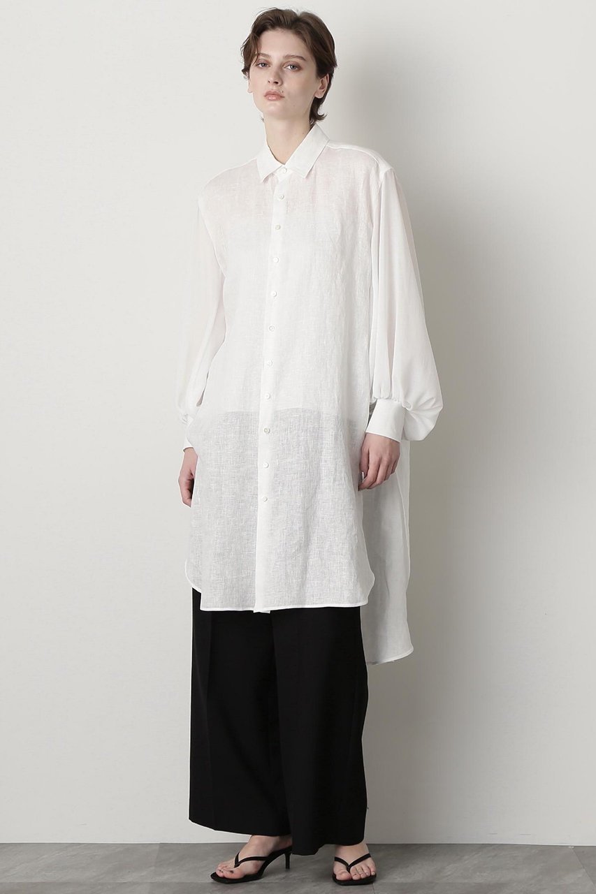 【ヒューエルミュージアム/hueLe Museum】の【STUMBLY】Sheer Combi Long Shirts 人気、トレンドファッション・服の通販 founy(ファニー) 　ファッション　Fashion　レディースファッション　Fashion for Women　トップス・カットソー　Cut & Sew Tops　シャツ・ブラウス・オフィスカジュアル　Elegant Blouses & Button-Ups　オーガンジー　Organza Fabric　カフス　Cuff Design　シンプル　Simple, Minimal　スリーブ　Sleeve, Long Sleeve / Short Sleeve　バランス　Balance, Style Balance　メンズ　Men's, Menswear　リネン　Linen, Linen Fabric　ロング　Long, Long-Length　other-3|ID: prp329100004509211 ipo3291000000032908831